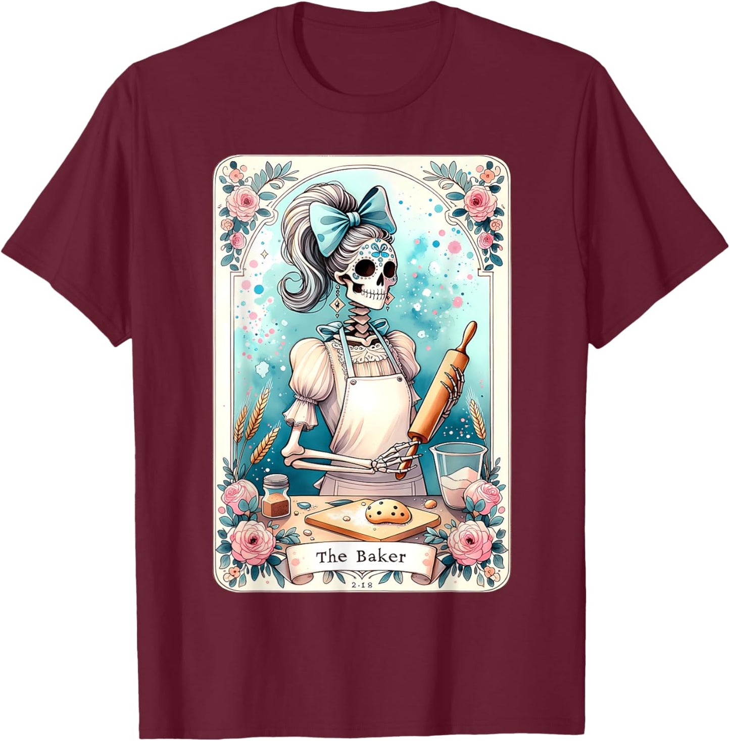 The Baker Tarot Card Skeleton Cook Witchy Chef Kitchen Lover T-Shirt - T-Shirt | Maroon