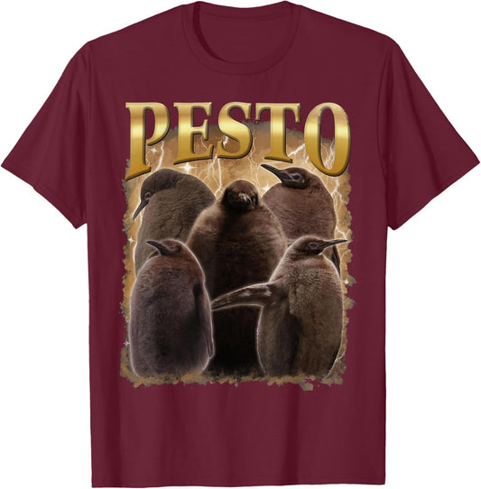 Cute Pesto The Penguin, Pesto Bootleg Black Short Sleeve Classic Fit , Small, -Kids T-Shirt - T-Shirt | Maroon