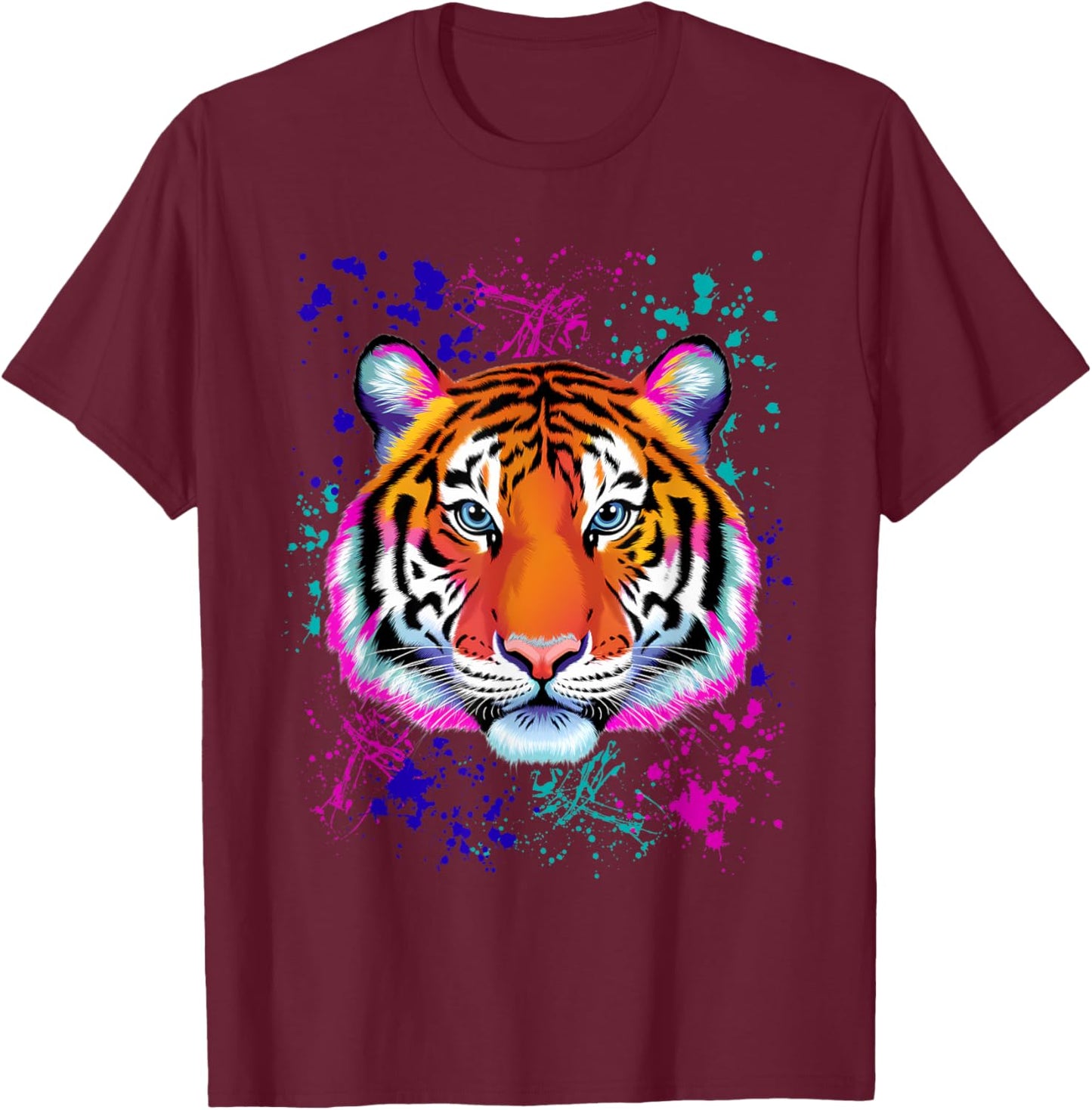 Colorful Tiger Graphic T-Shirt - T-Shirt | Maroon