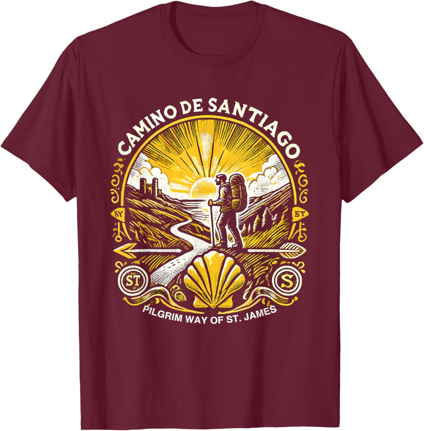 Buen Camino Pilgrimage Camino De Santiago Hiker T-Shirt - T-Shirt | Maroon