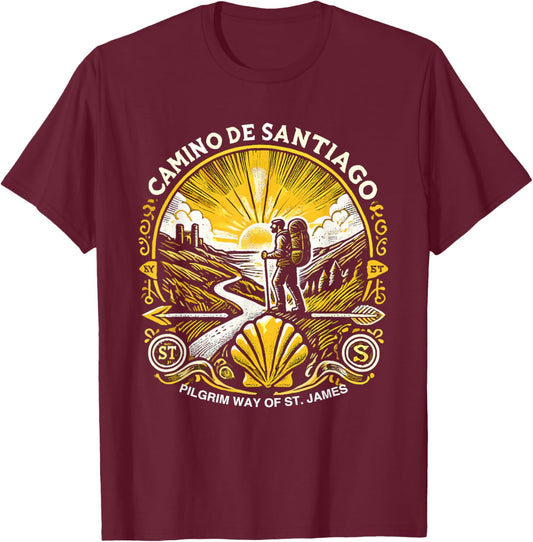 Buen Camino Pilgrimage Camino De Santiago Hiker T-Shirt - T-Shirt | Maroon