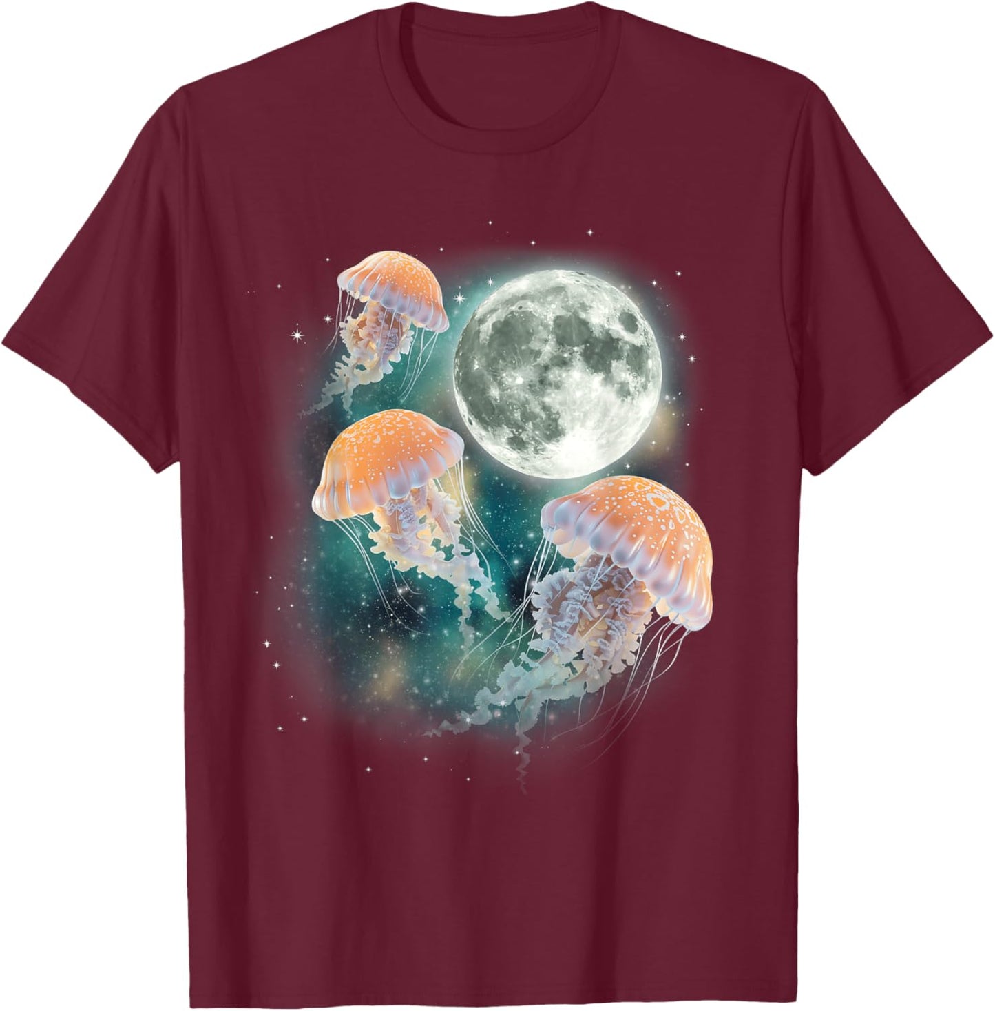 Three Jellyfish Moon | Underwater Ocean Life Parody Meme T-Shirt - T-Shirt | Maroon