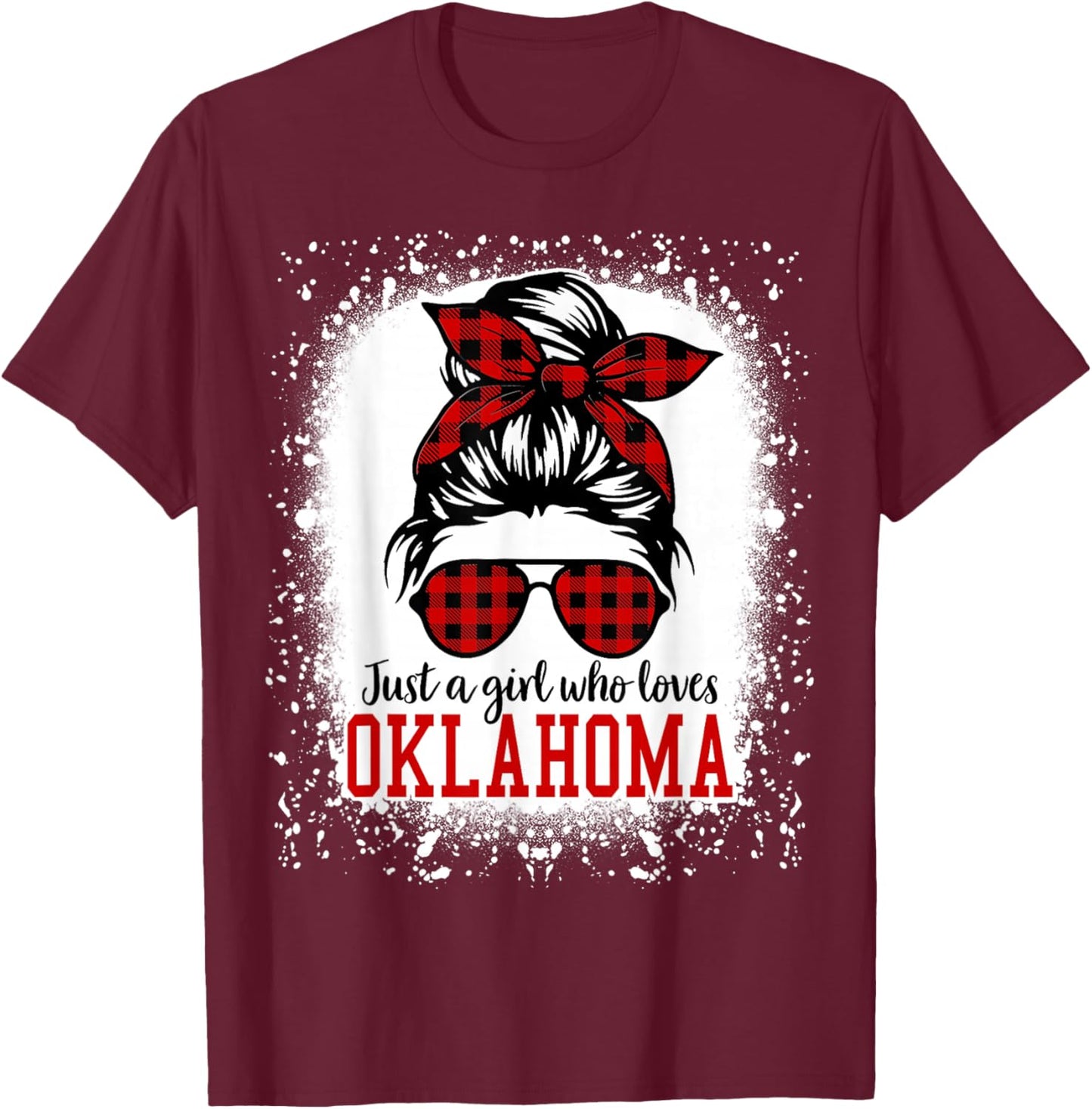 Oklahoma Women Girls Messy Bun Hair, I Love Oklahoma T-Shirt - T-Shirt | Maroon