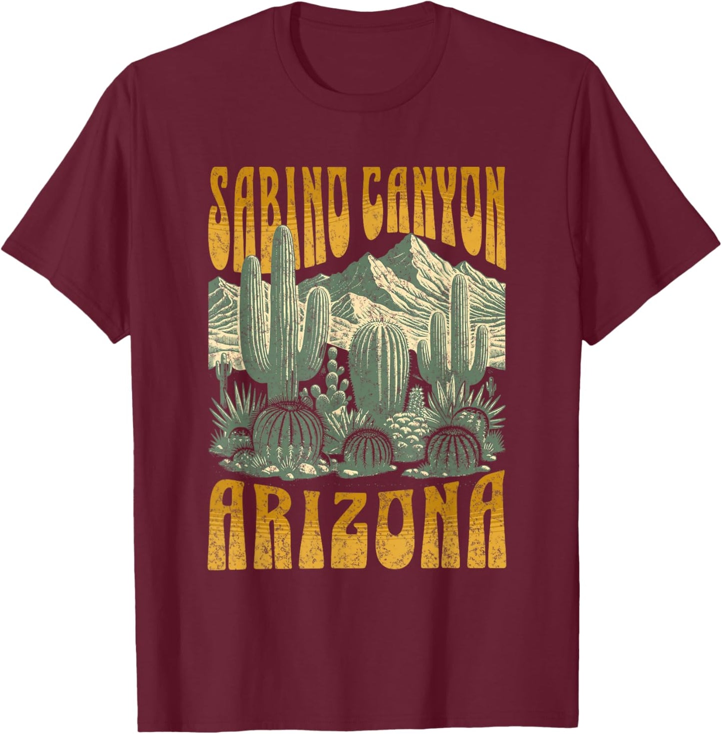 Sabino Canyon Arizona Cactus Retro Matching Family T-Shirt - T-Shirt | Maroon