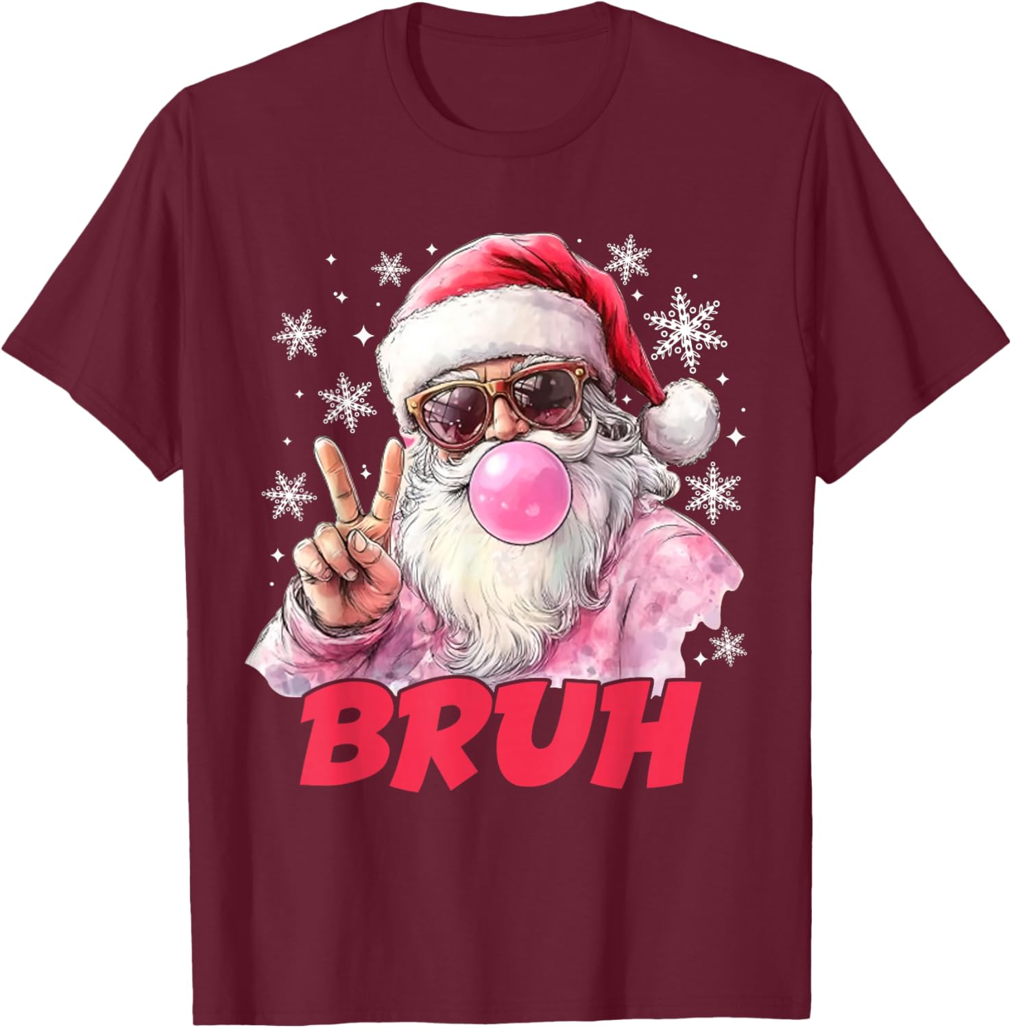 Bruh Christmas Vintage Santa Peace Sign Teen Meme Boys Kids T-Shirt - T-Shirt | Maroon