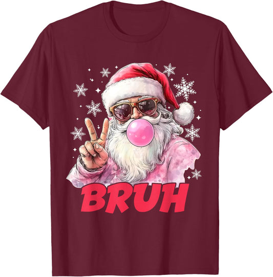 Bruh Christmas Vintage Santa Peace Sign Teen Meme Boys Kids T-Shirt - T-Shirt | Maroon