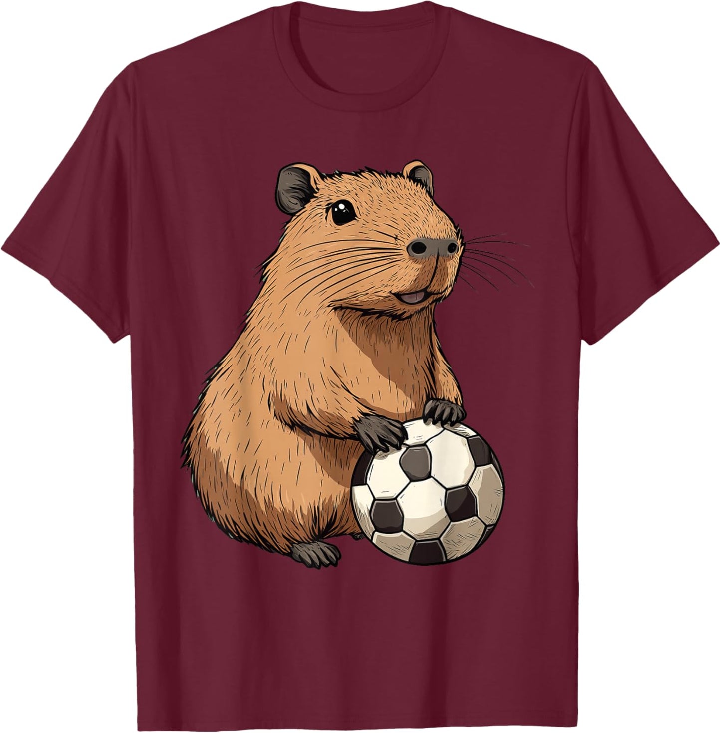 Funny Capybara Soccer T-Shirt - T-Shirt | Maroon