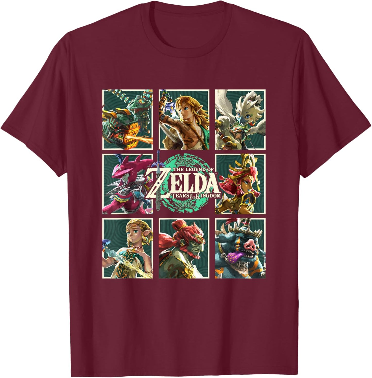 The Legend of Zelda Tears of The Kingdom Character Box Up T-Shirt - T-Shirt | Maroon