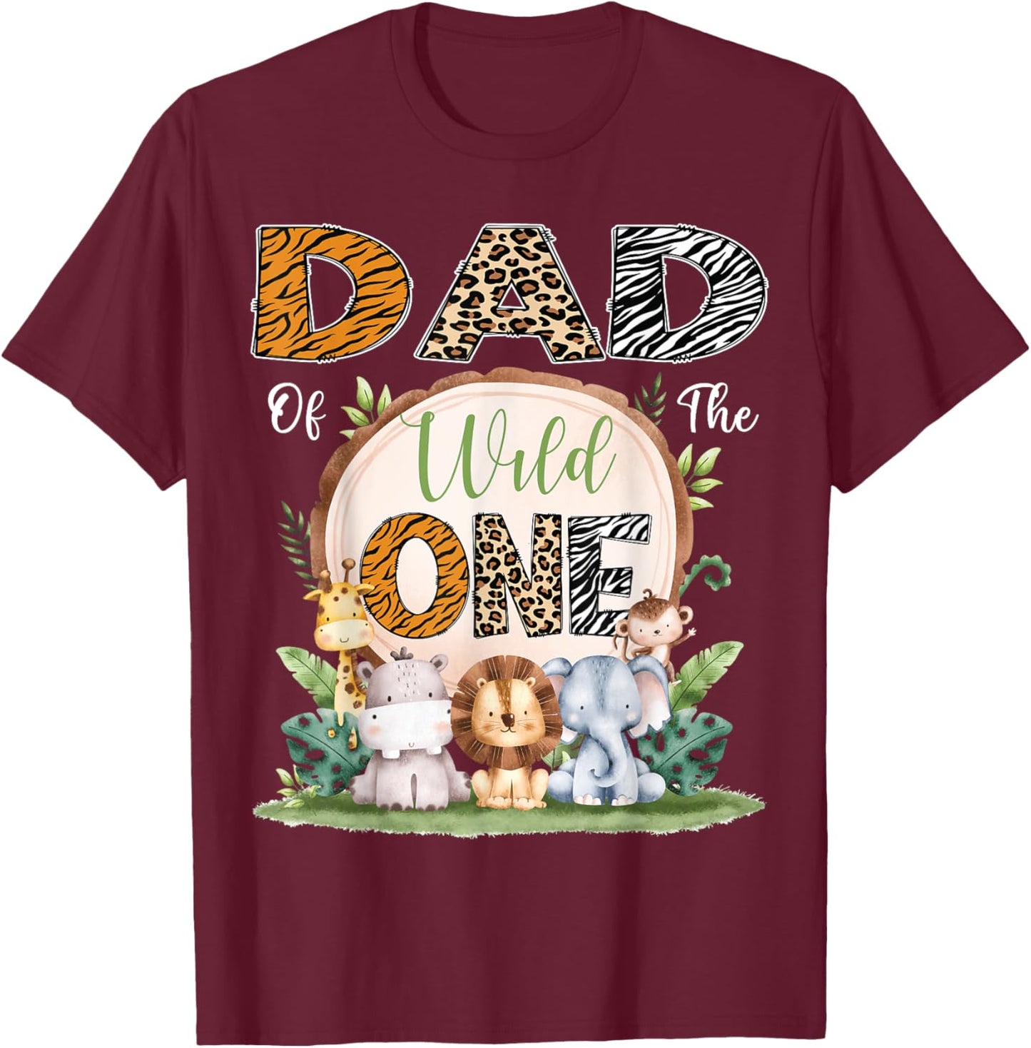 Dad Of The Wild One First Birthday Safari Woodland T-Shirt - T-Shirt | Maroon