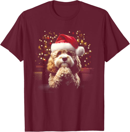 Cavapoo Cavoodle Santa Hat - Vintage Dog Xmas Lover T-Shirt - T-Shirt | Maroon