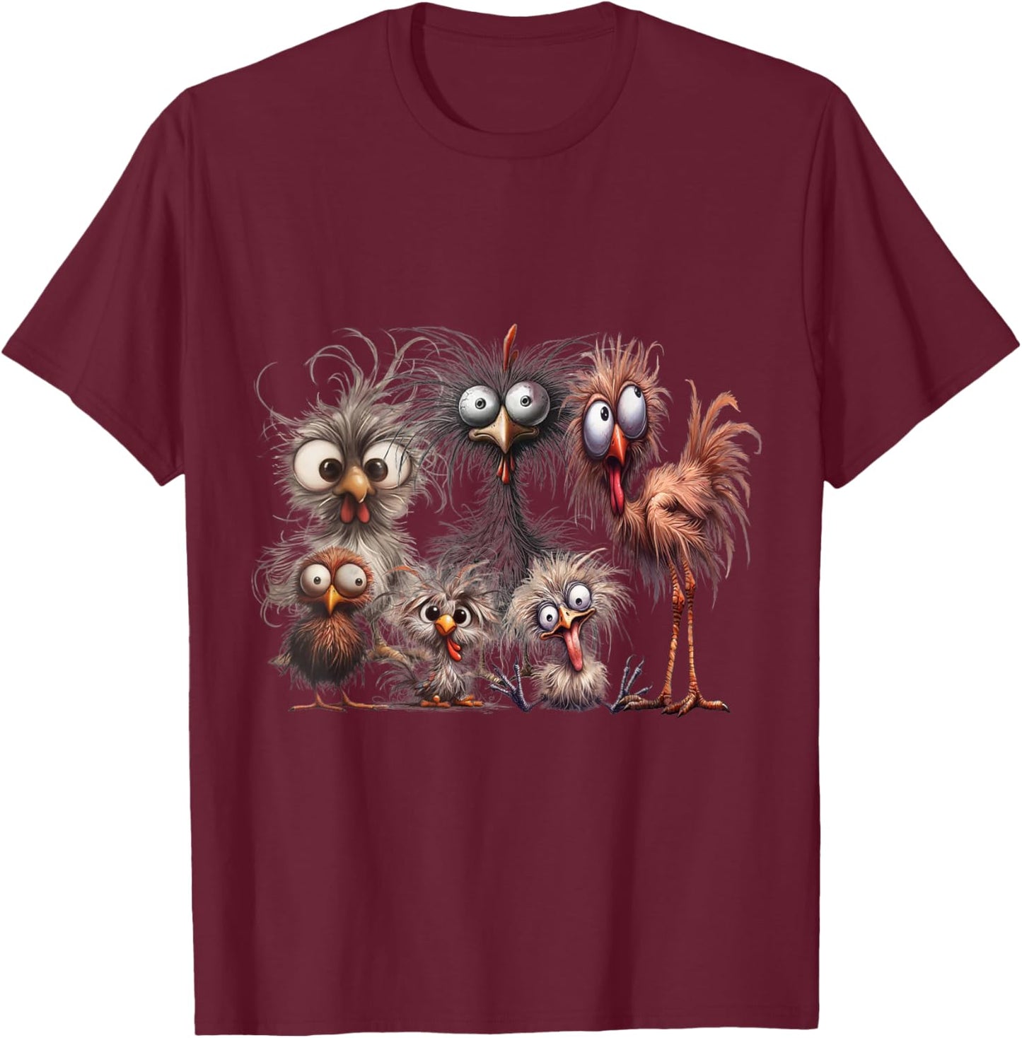 Funny Chicken Lovers - Crazy Chicken Family Matching Eagerly Funny Chicken Art - , Black, Small, Short Sleeve T-Shirt - T-Shirt | Maroon