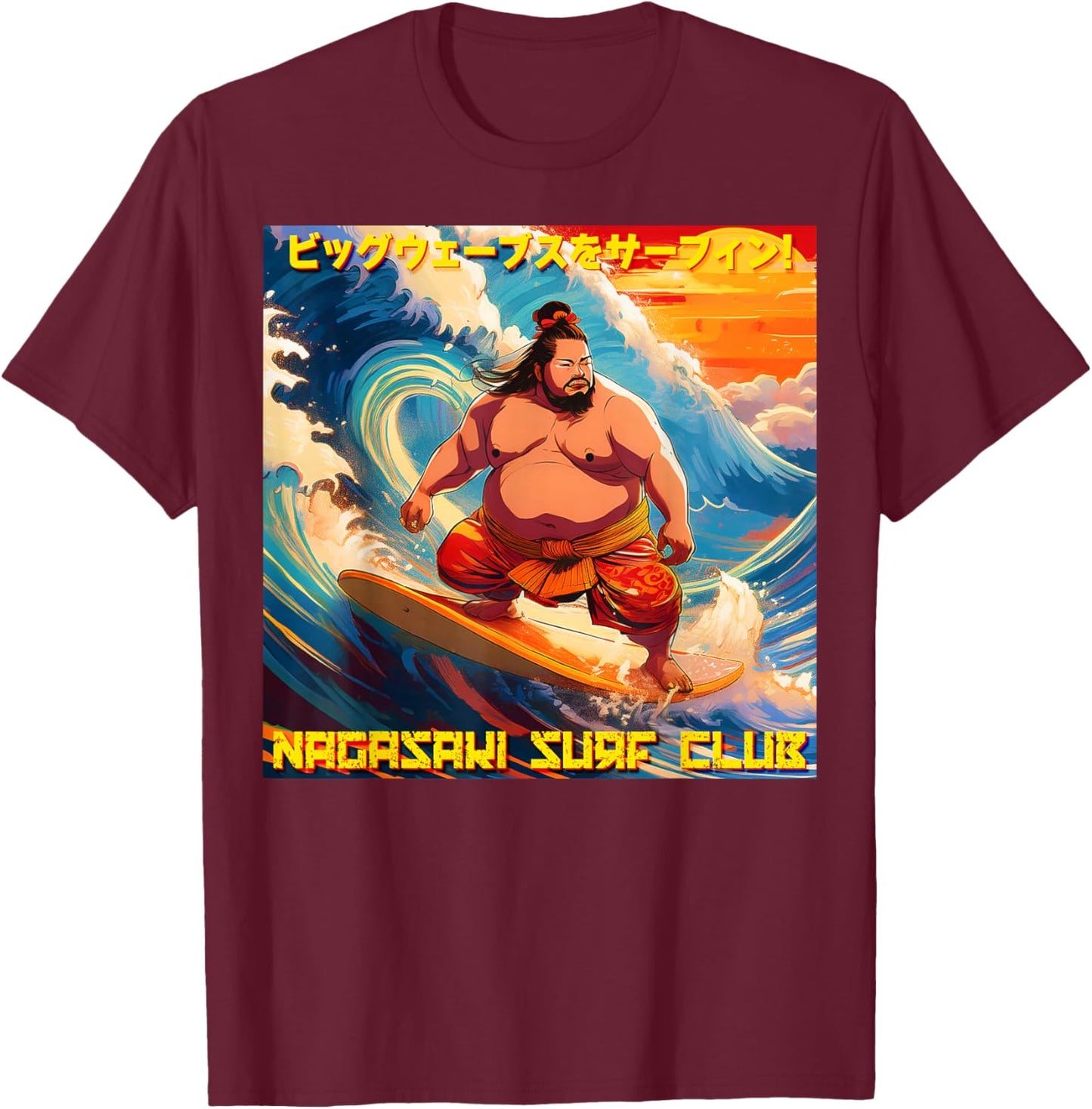 Surfing The Big Waves! Nagasaki Surf Club T-Shirt - T-Shirt | Maroon