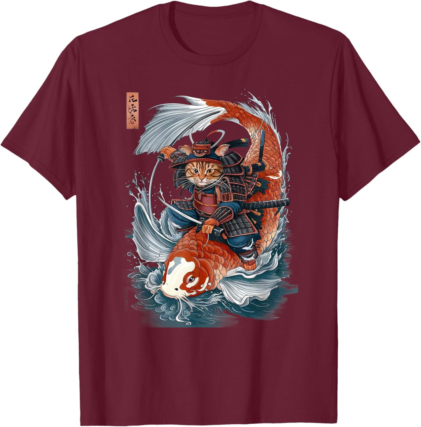 Samurai Cat Ninja Aesthetic Japanese Katana Tokyo culture Women Kids T-Shirt - T-Shirt | Maroon