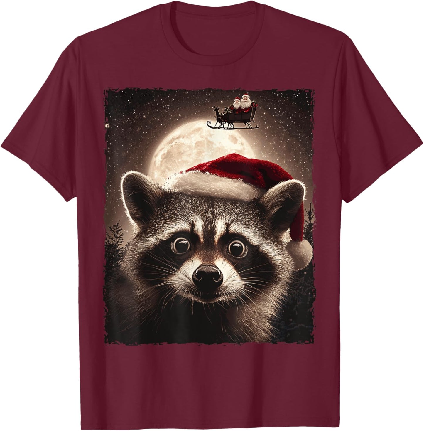 Funny Raccoon Selfie Santa Moon Xmas Christmas T-Shirt - T-Shirt | Maroon