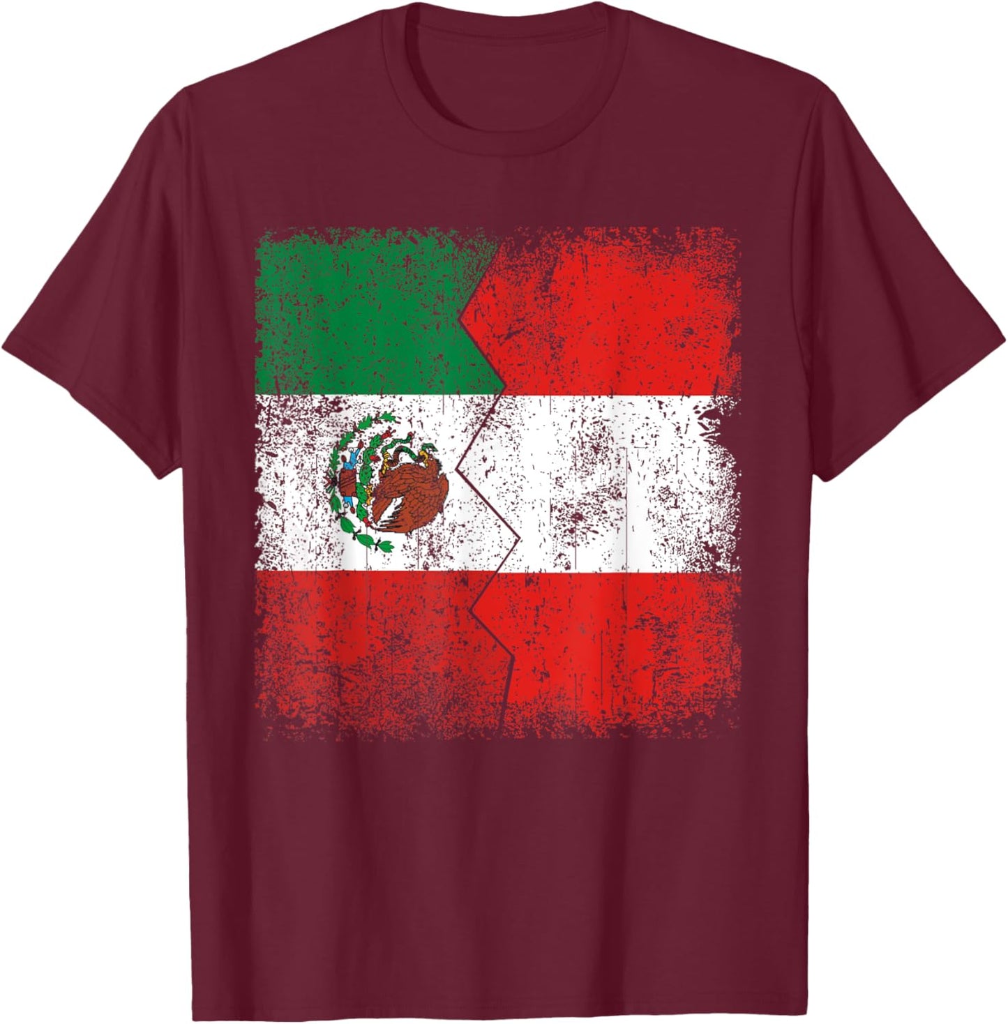 Peruvian Roots | Half Mexican Flags | Mexico Peru Vintage T-Shirt - T-Shirt | Maroon