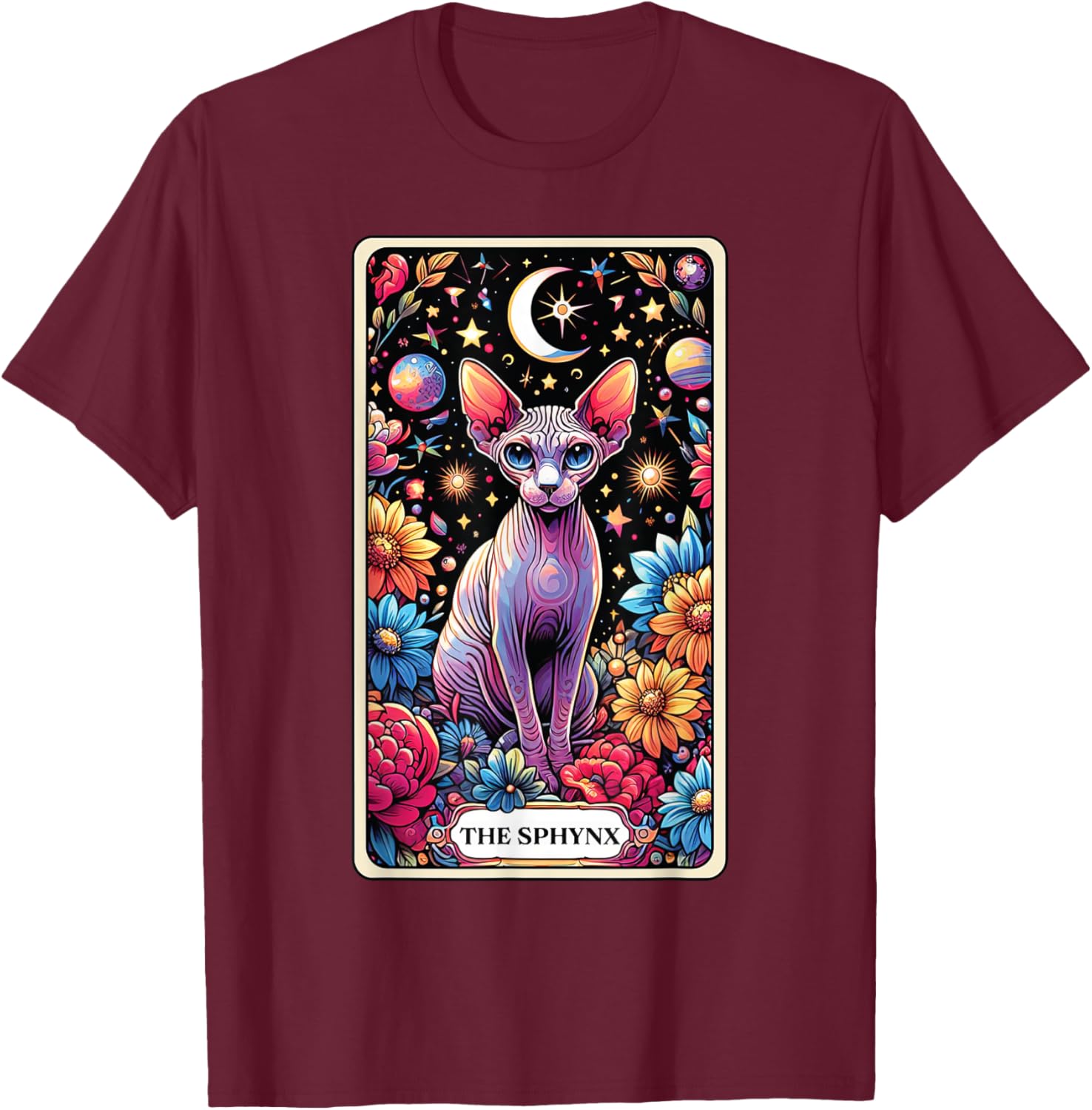 The Sphynx Cat Tarot Card T-Shirt - T-Shirt | Maroon