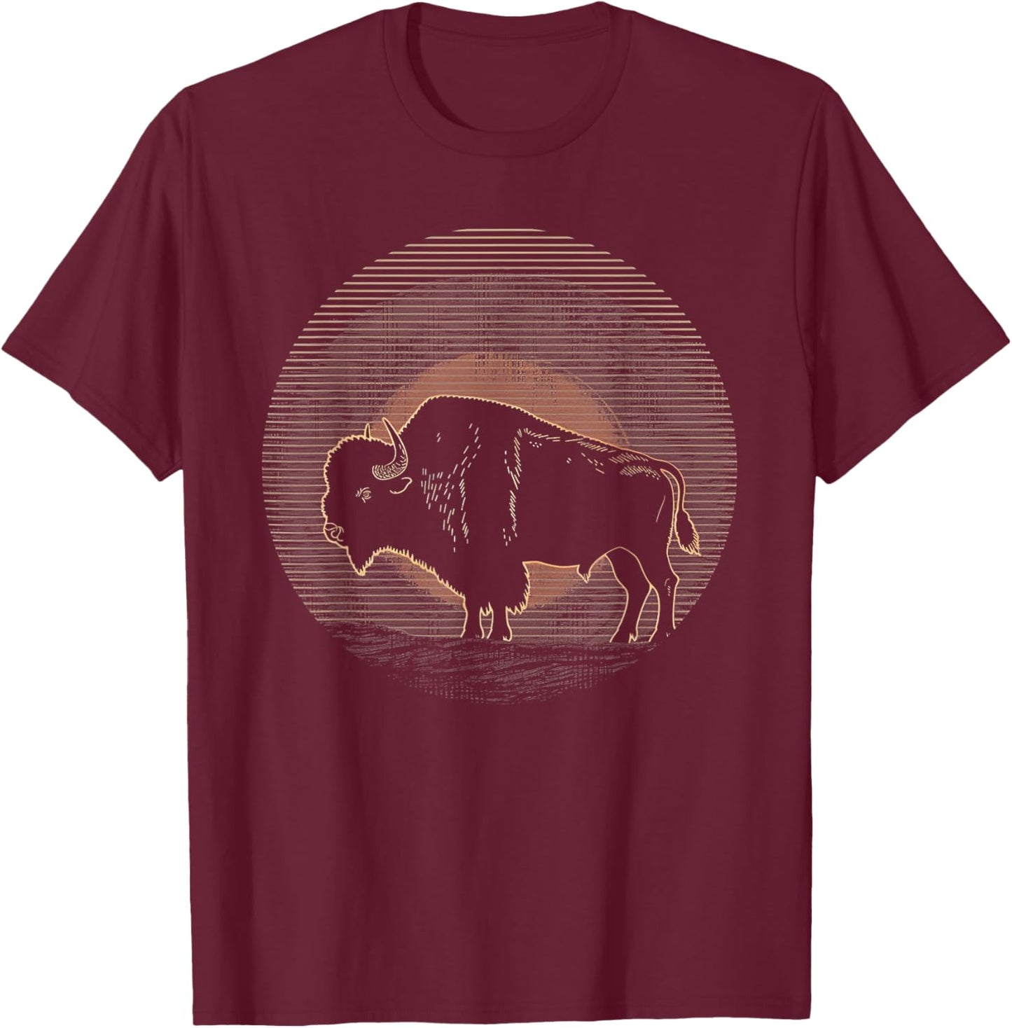 Buffalo Bison - Retro 70s 80s Graphic Vintage Men Women Kids T-Shirt - T-Shirt | Maroon