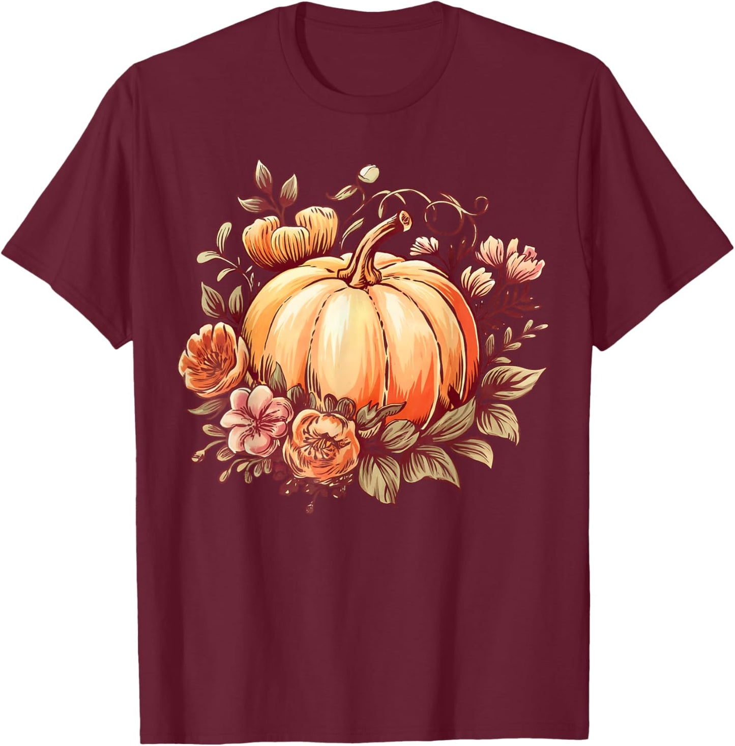 Fall Shirt Women Autumn Pumpkin Graphic Vintage Thanksgiving T-Shirt - T-Shirt | Maroon