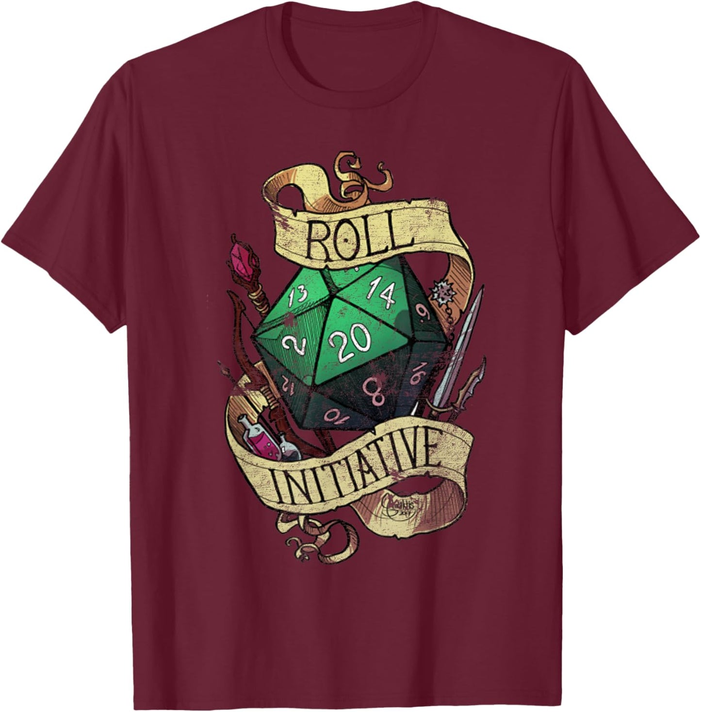 Vintage Funny Take the Initiative roll Retro Gaming Gamer T-Shirt - T-Shirt | Maroon