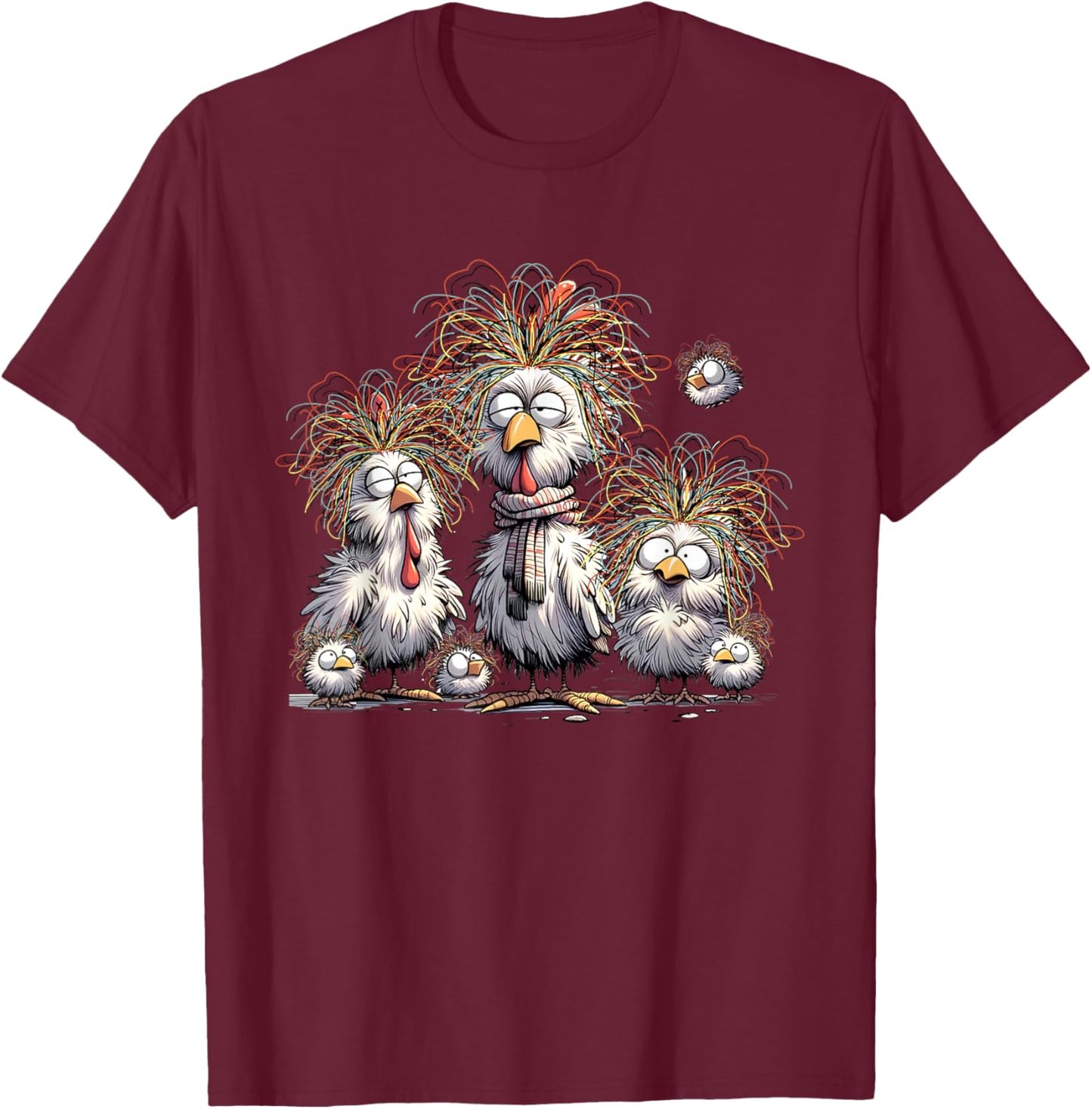Eagerlys Colorful Chicken Funny Crazy Chicken Family T-Shirt - T-Shirt | Maroon