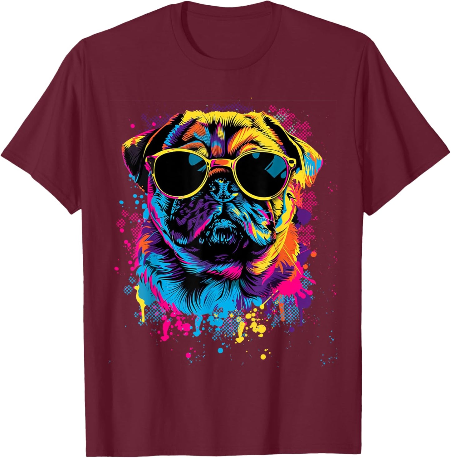 Pug Dog Lovers Design Colorful Pop Art Pug T-Shirt - T-Shirt | Maroon