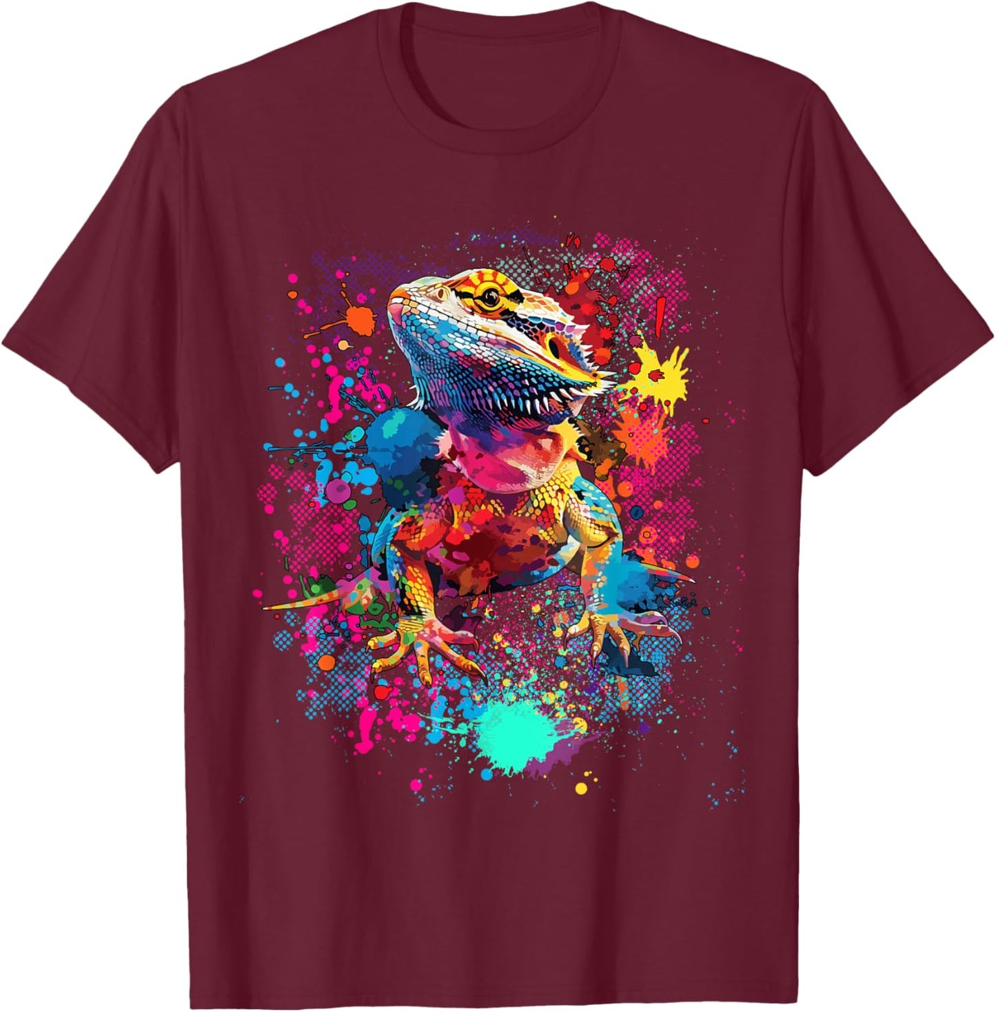 Bearded Dragon Lovers Colorful Pop Art Bearded Dragon T-Shirt - T-Shirt | Maroon