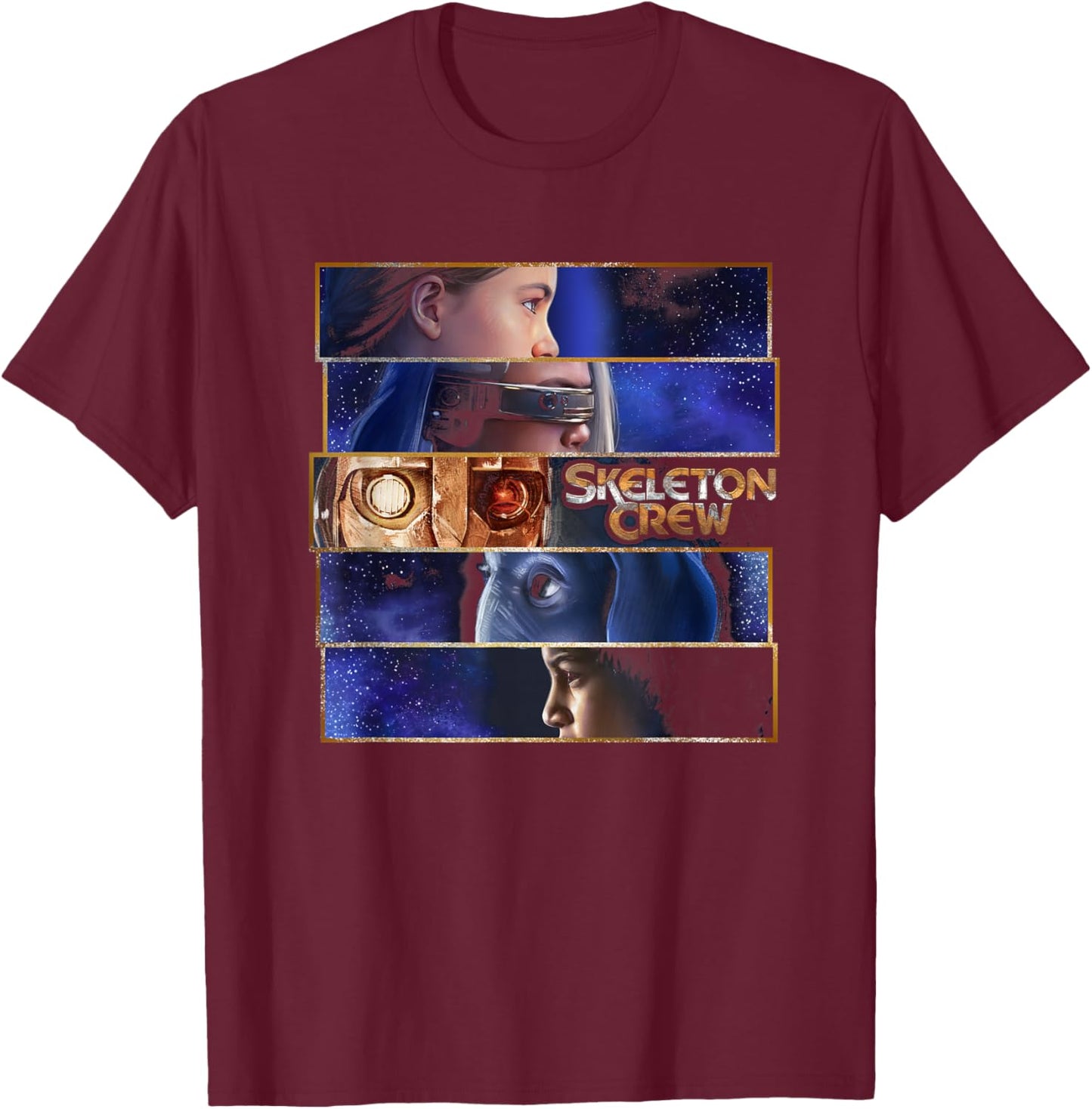 Star Wars Skeleton Crew Adventure Awaits Split Panels T-Shirt - T-Shirt | Maroon