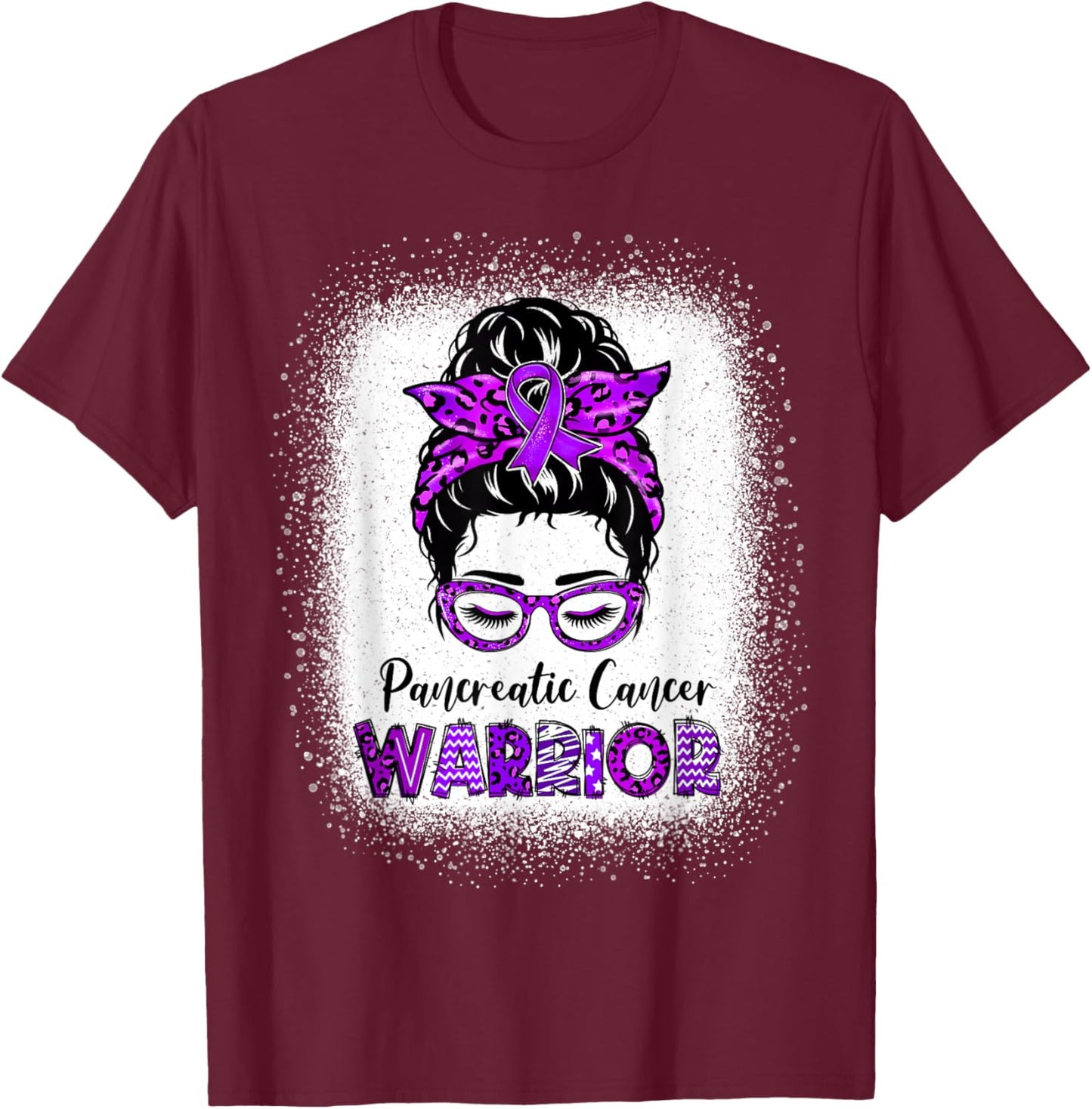 Pancreatic Cancer Awareness Messy Bun Purple Ribbon T-Shirt - T-Shirt | Maroon