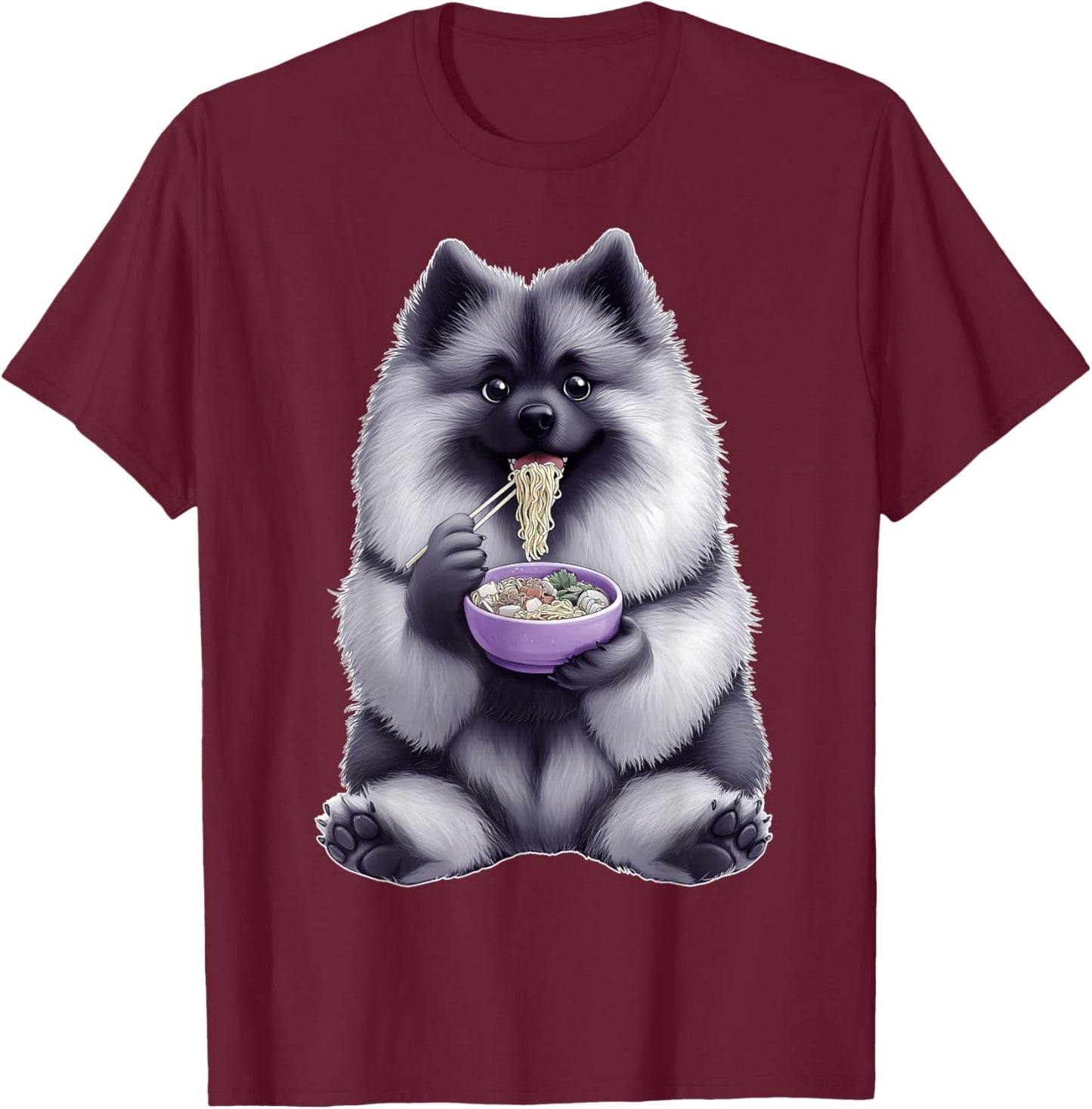 Keeshond Dog Ramen Japanese Noodles T-Shirt - T-Shirt | Maroon