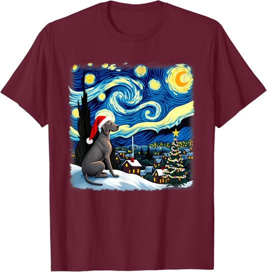 Christmas Weimaraner Dog Starry Night T-Shirt - T-Shirt | Maroon