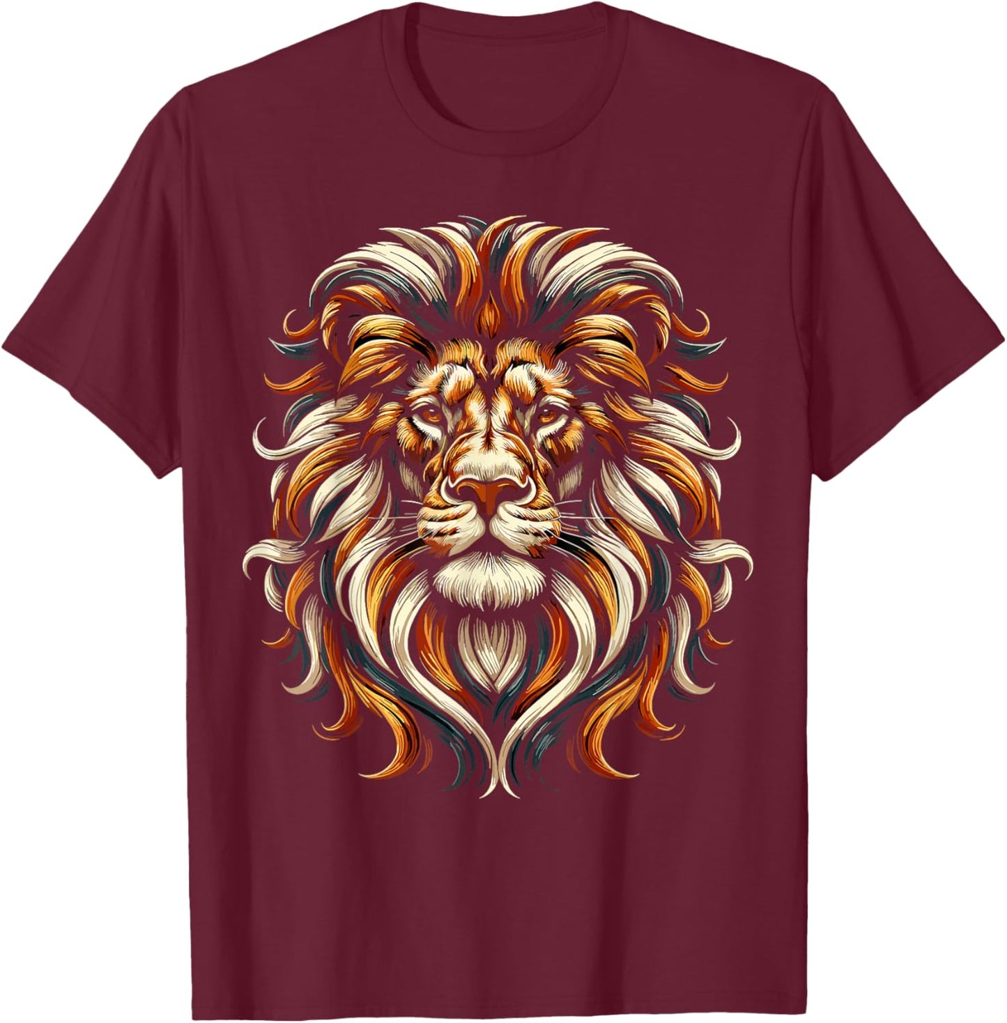 Lion Face Wild Animal Cute Lion T-Shirt - T-Shirt | Maroon
