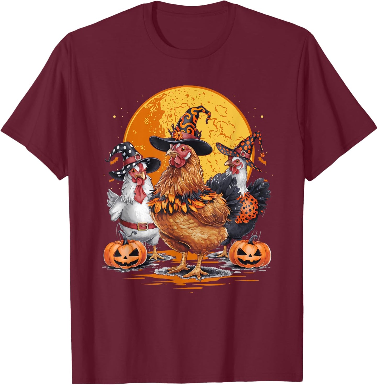 Funny Chicken Halloween Costume Spooky Season Chickens Witch T-Shirt - T-Shirt | Maroon