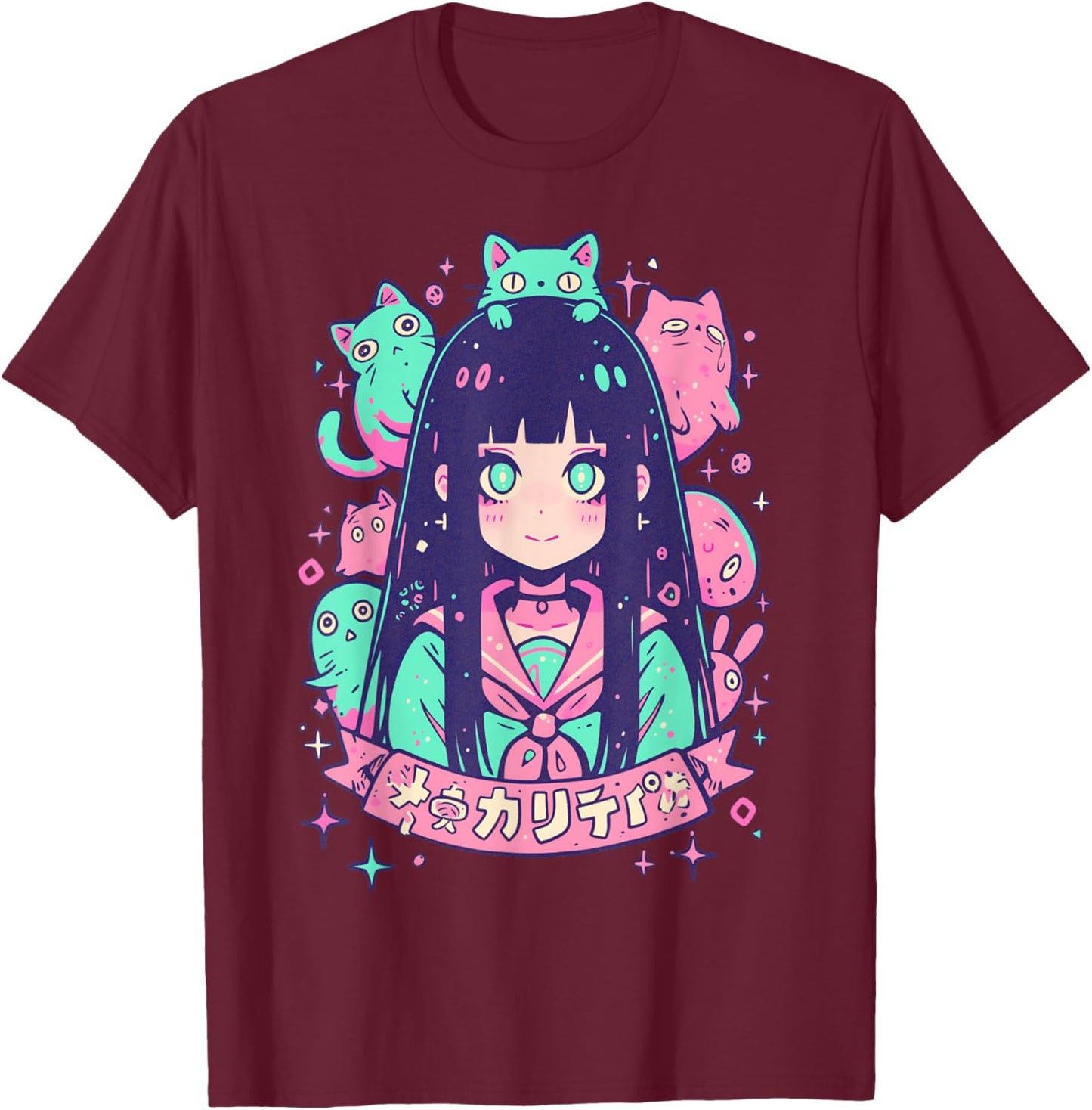 Goth Grunge Demon Anime Girl Waifu Horror Alt Aesthetic T-Shirt - T-Shirt | Maroon