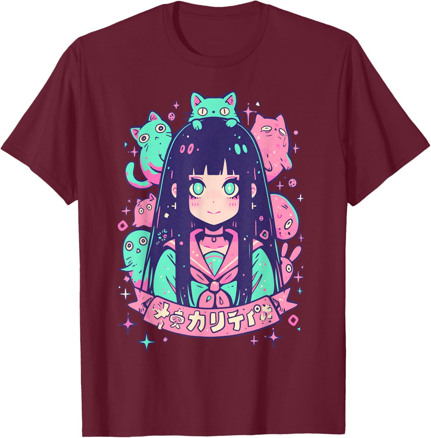Goth Grunge Demon Anime Girl Waifu Horror Alt Aesthetic T-Shirt - T-Shirt | Maroon