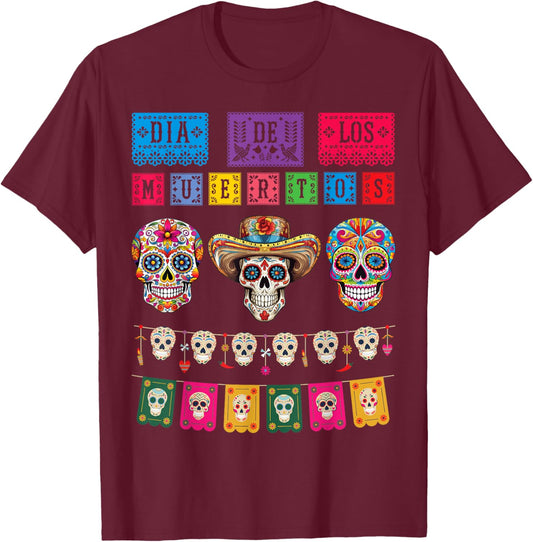 Dia De los Muertos Day of the Dead Funny Mexican Skull T-Shirt - T-Shirt | Maroon