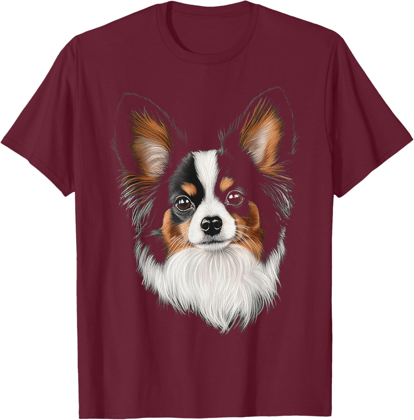 Papillon Dog Motif Pet Illustration Papillon Men Women Kids T-Shirt - T-Shirt | Maroon
