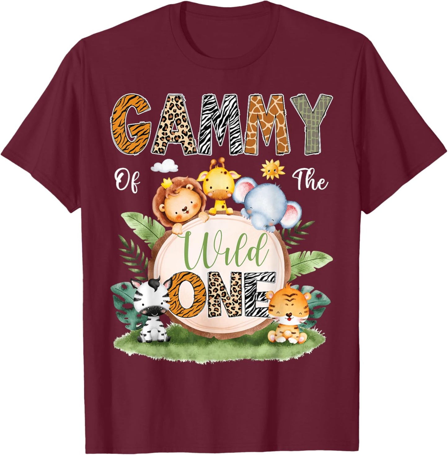 Gammy Of The Wild One 1St Birthday Kids Safari Jungle T-Shirt - T-Shirt | Maroon