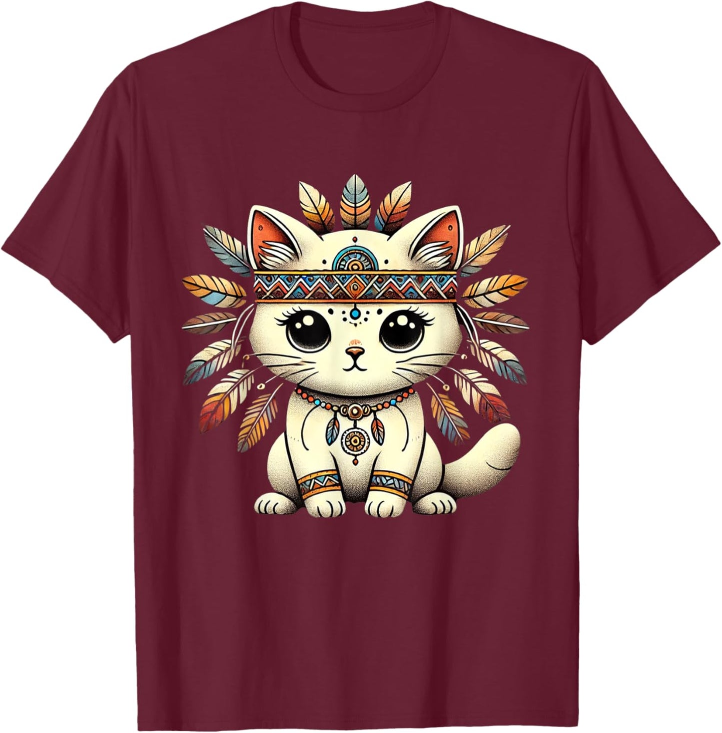 Native American Indian Cute Cat Culture and Heritage Women Kids T-Shirt - T-Shirt | Maroon