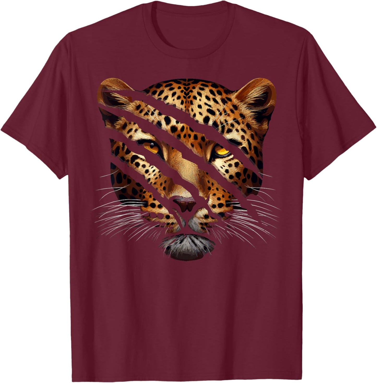 Leopard Cheetah Tiger Leopard Face Lion Cat Women Girls Kids T-Shirt - T-Shirt | Maroon