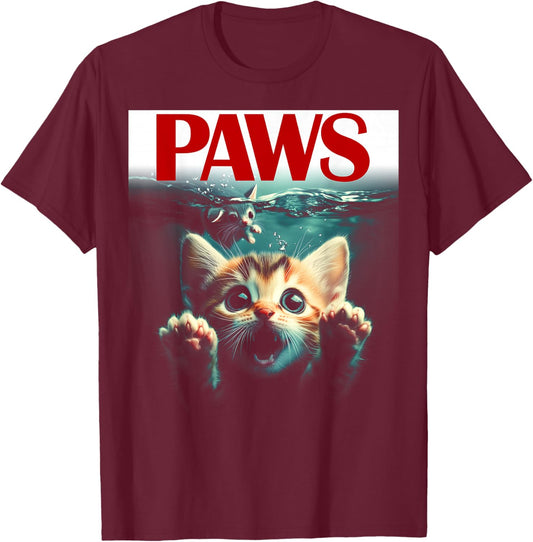 Paws cat and Mouse Funny and Cute Parody Kitten Lover T-Shirt - T-Shirt | Maroon