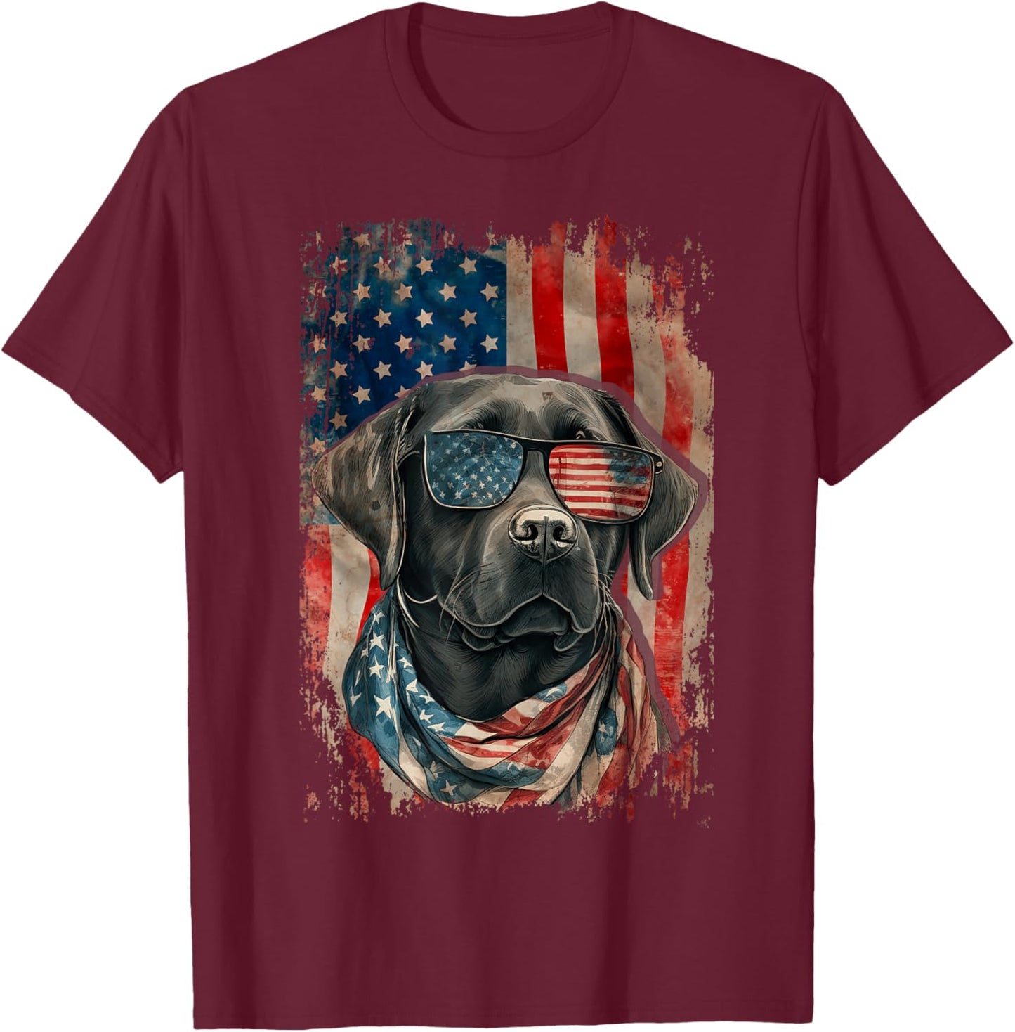 Black Labrador Retriever USA Flag Vintage Labrador Dog Lover T-Shirt - T-Shirt | Maroon