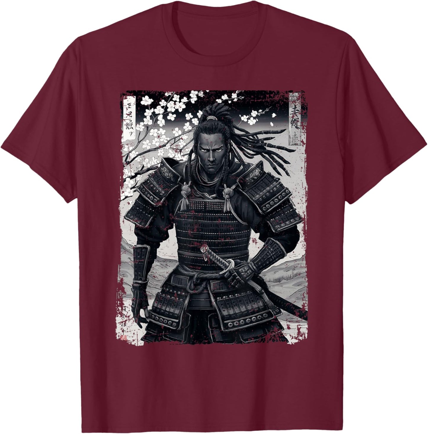 Black Afro African Japanese Style Yasuke Samurai T-Shirt - T-Shirt | Maroon
