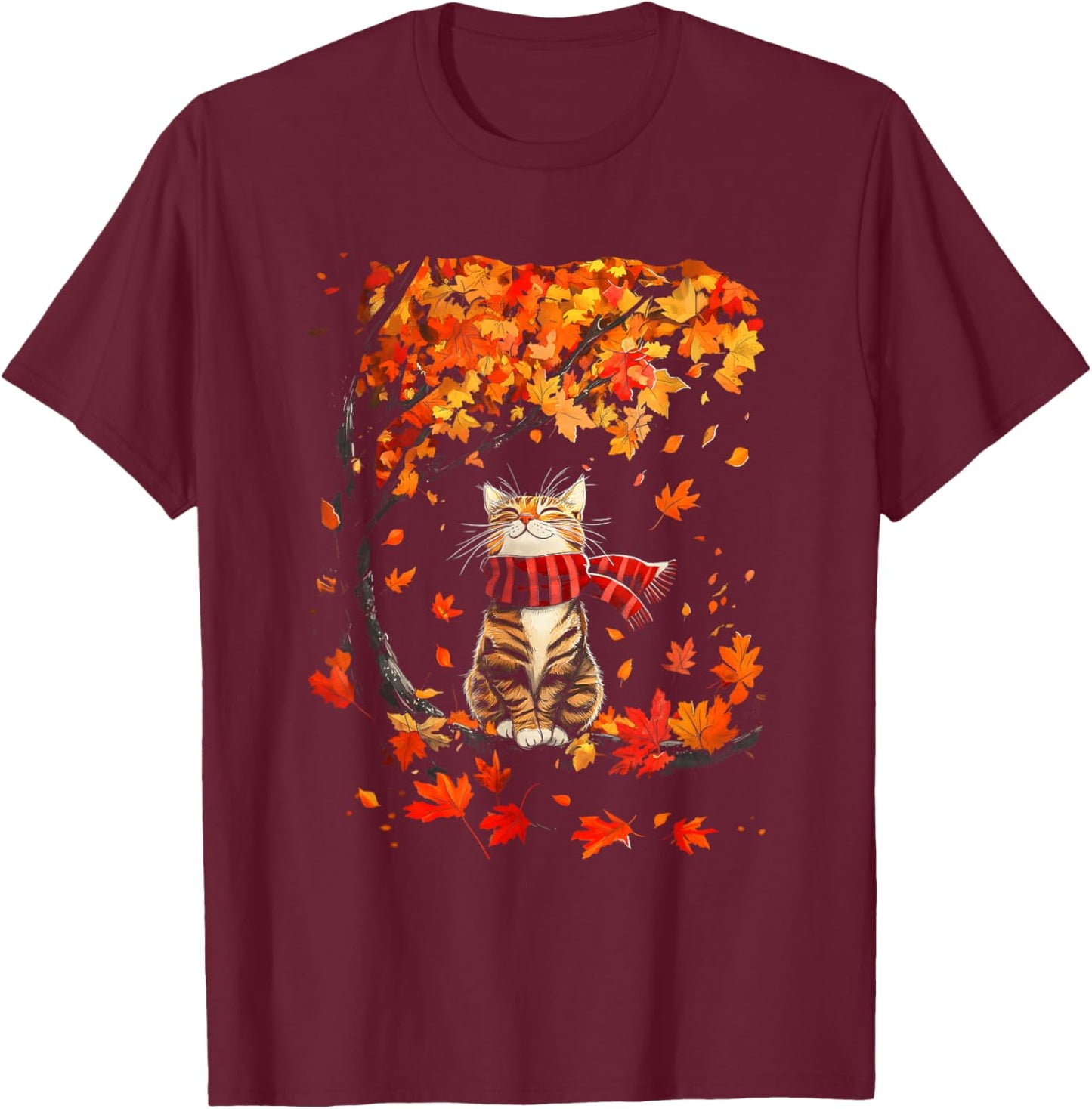 It's Fall Y'all Thanksgiving Cat Leaf Fall Tree Hello Autumn T-Shirt - T-Shirt | Maroon