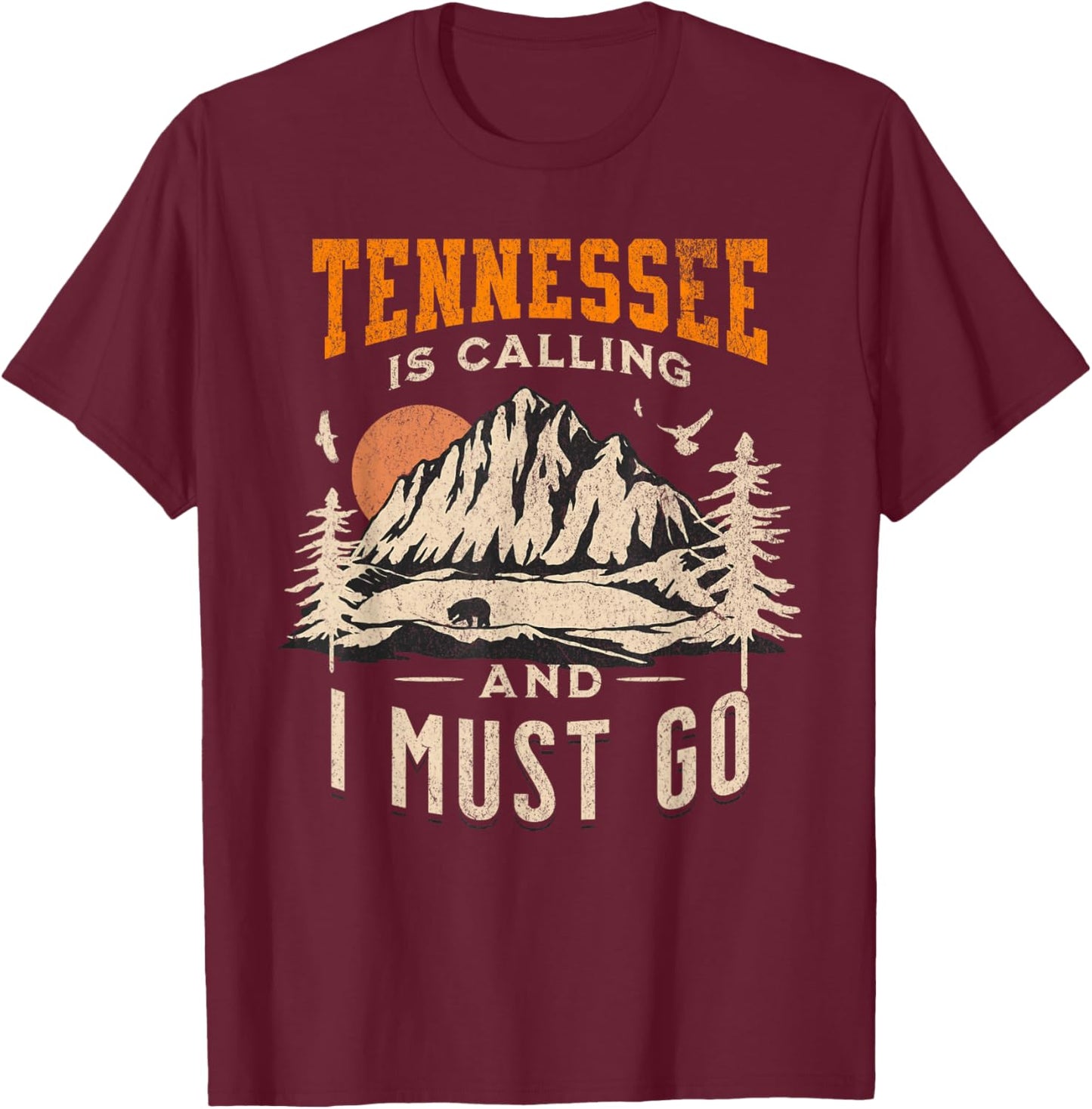 Vintage Tennessee Is Calling And I Must Go, Distressed Print T-Shirt - T-Shirt | Maroon
