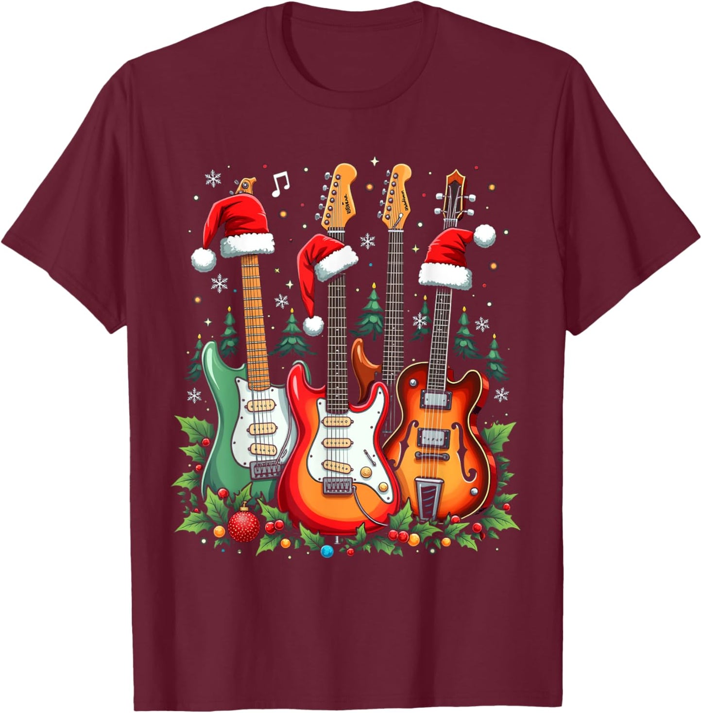 Christmas Guitar T-Shirt - T-Shirt | Maroon