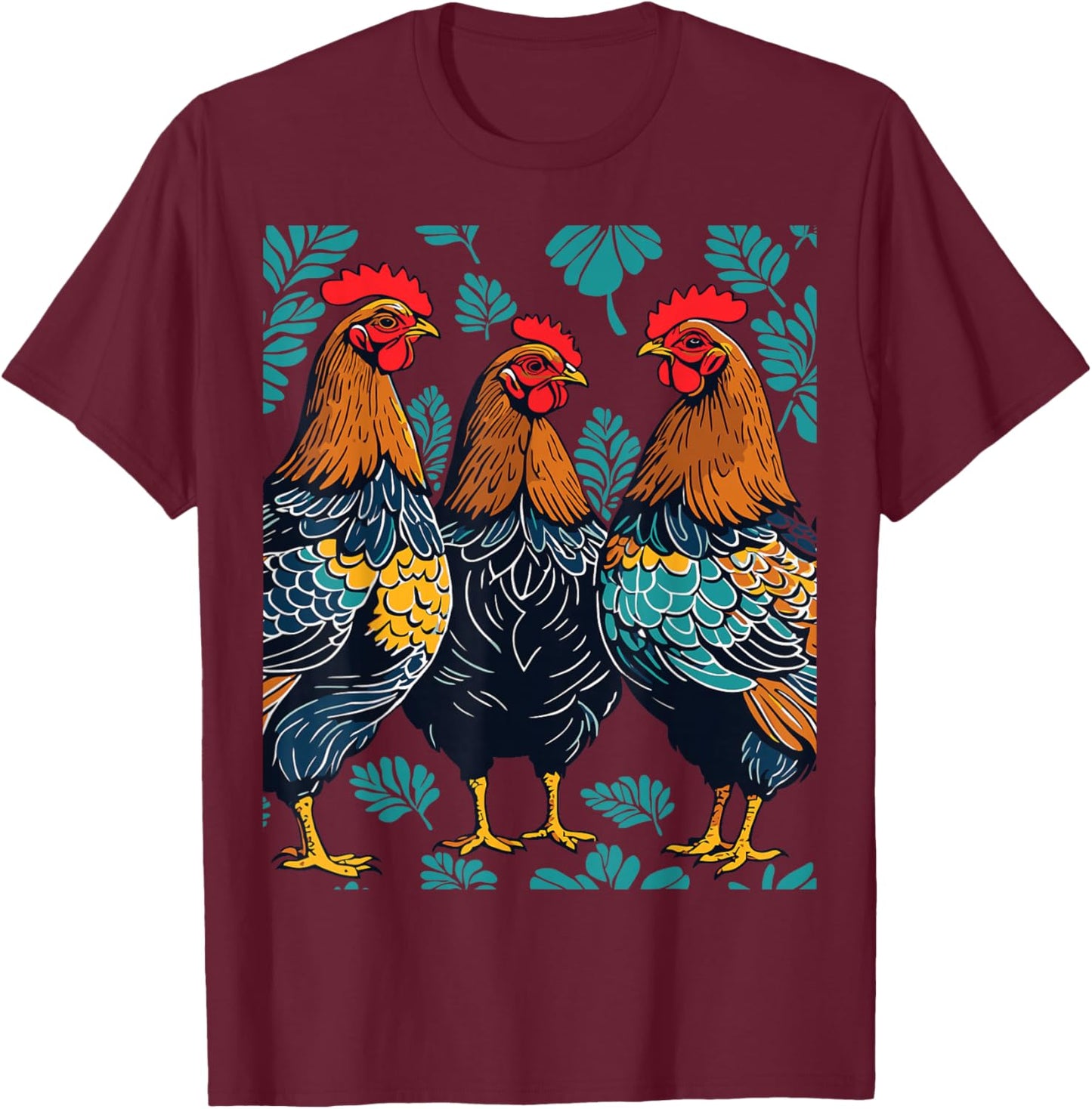Three French Hens Cut-Out Stencil-Style T-Shirt - T-Shirt | Maroon