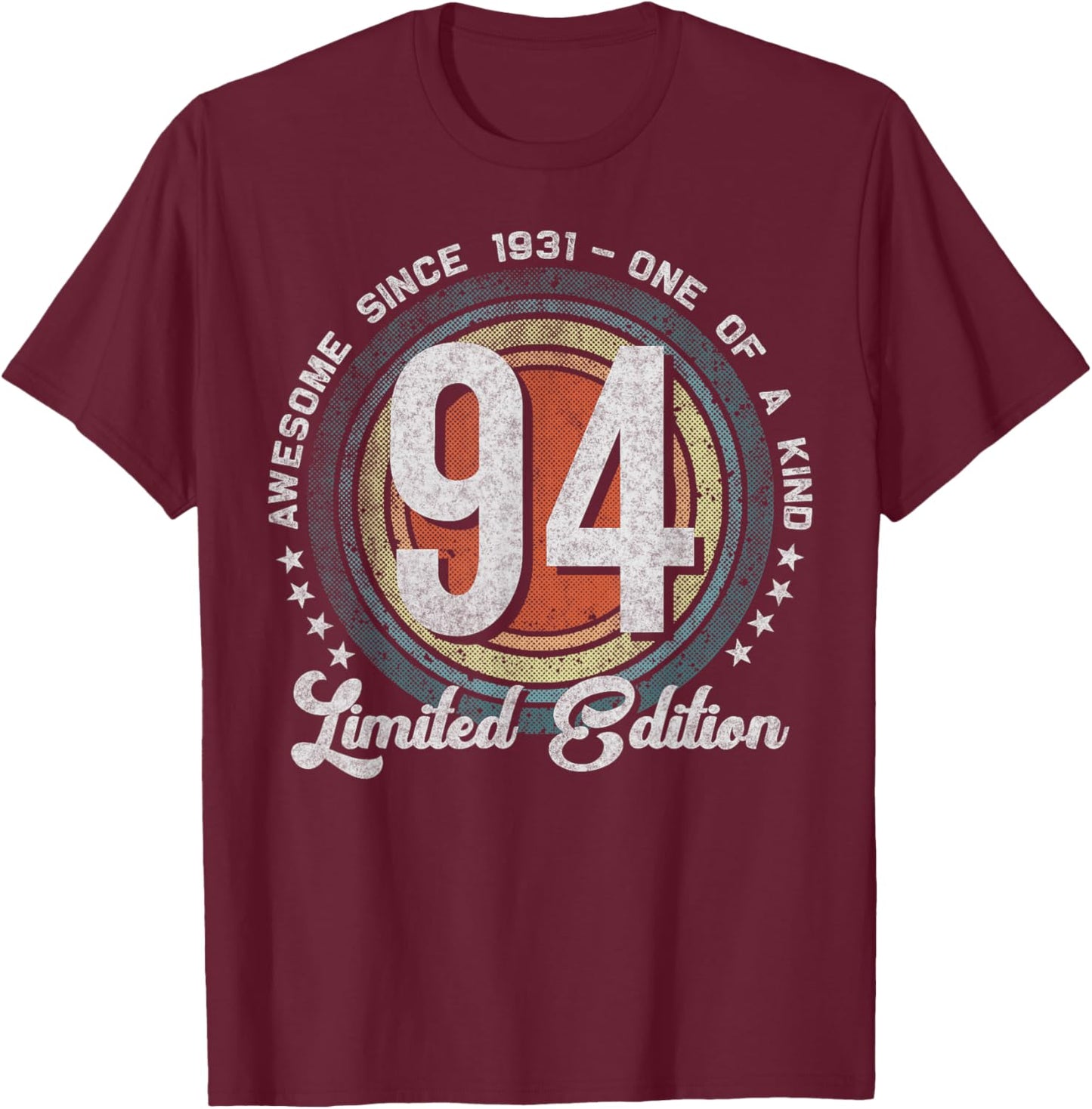 94 Year Old Gifts Vintage 1931 Limited Edition 94th Birthday T-Shirt - T-Shirt | Maroon