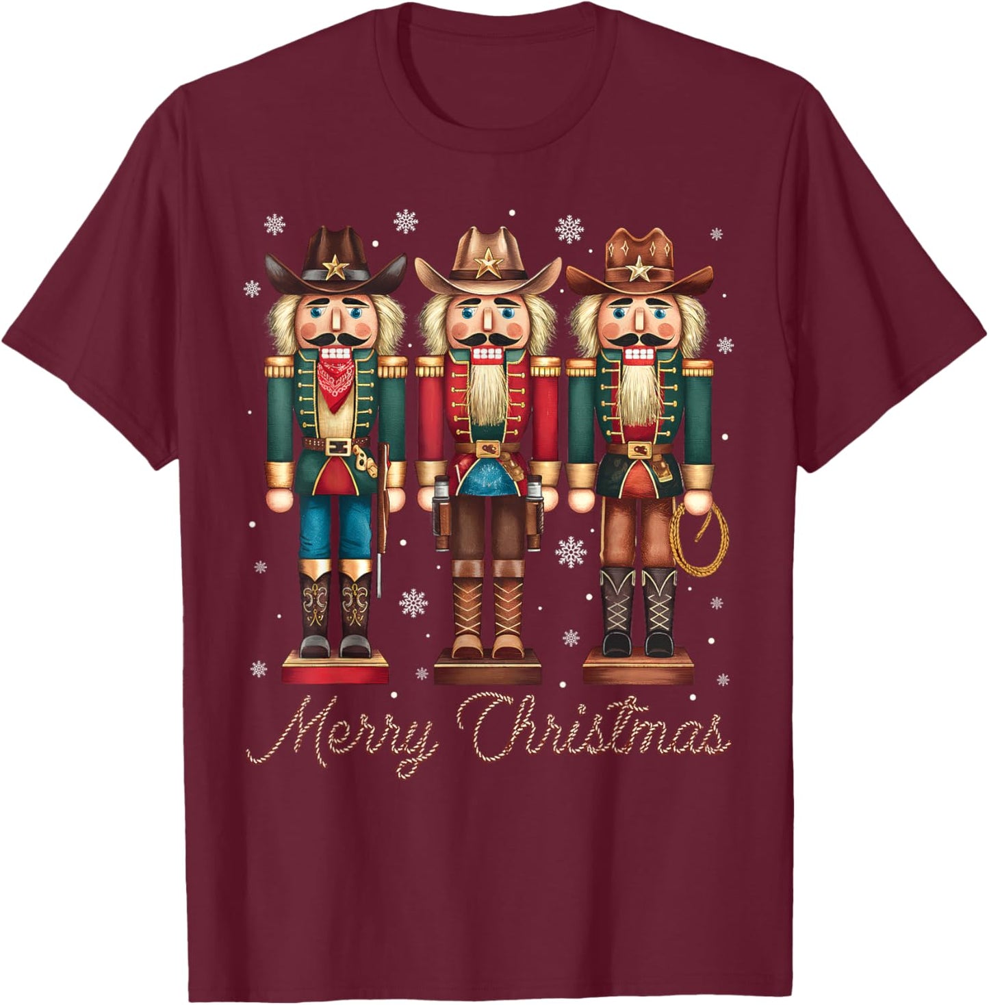 Howdy Nutcracker Merry Christmas Western Cowboy Cowgirl T-Shirt - T-Shirt | Maroon