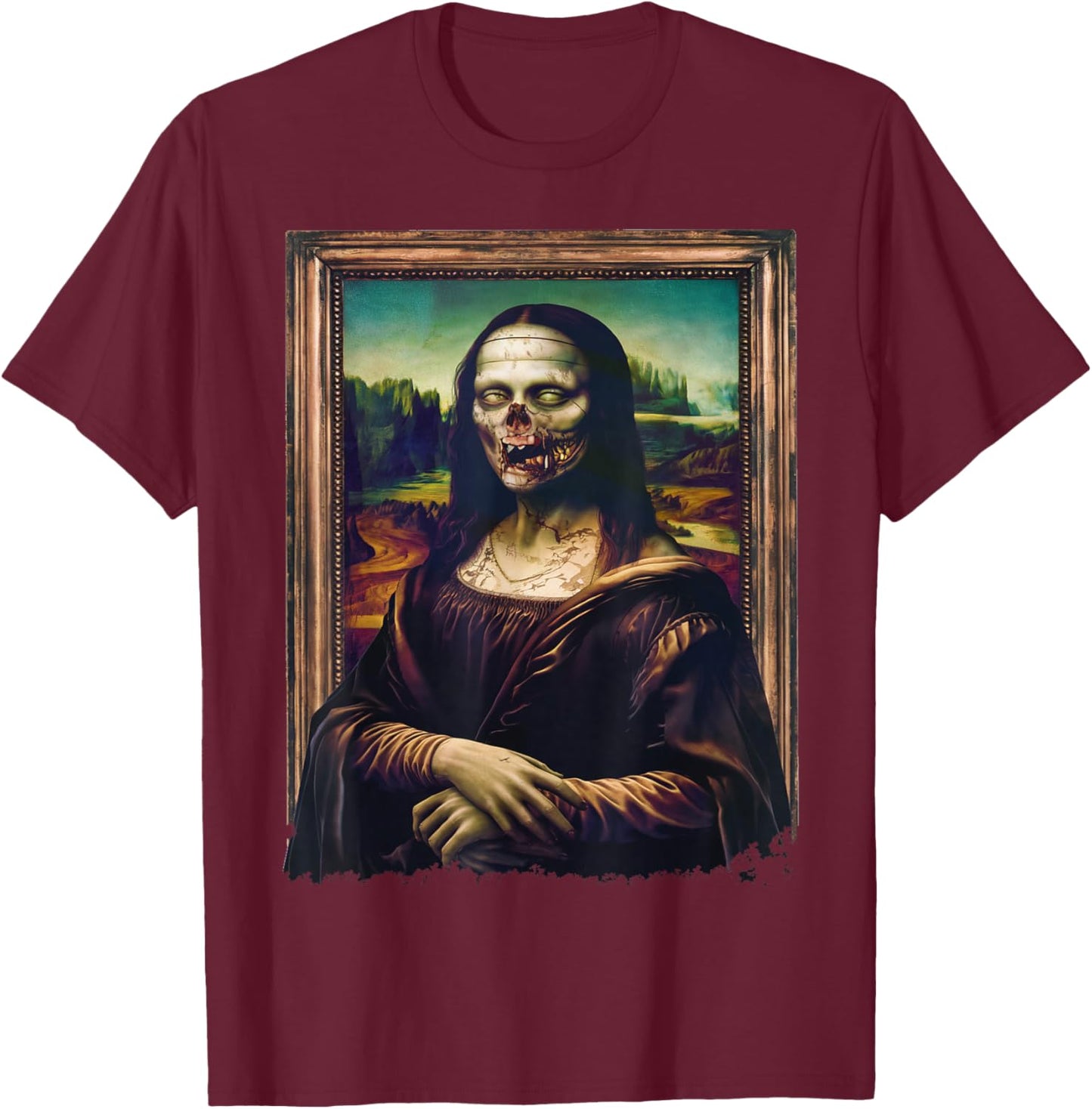Mona Lisa Art Halloween Funny Zombie T-Shirt - T-Shirt | Maroon