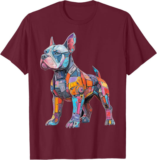 American Bully Dog Motif Pet Artwork Colorful American Bully Women Kids T-Shirt - T-Shirt | Maroon
